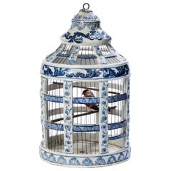 Antique Extremely Rare 18th Century Dutch, Delft, Blue and White Birdcage