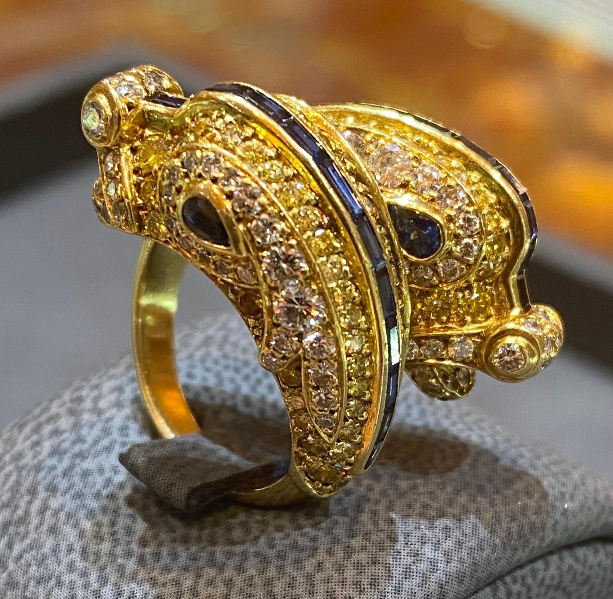 Extremely Rare and Iconic Fancy Yellow Diamond Chimeres Ring by Cartier 6