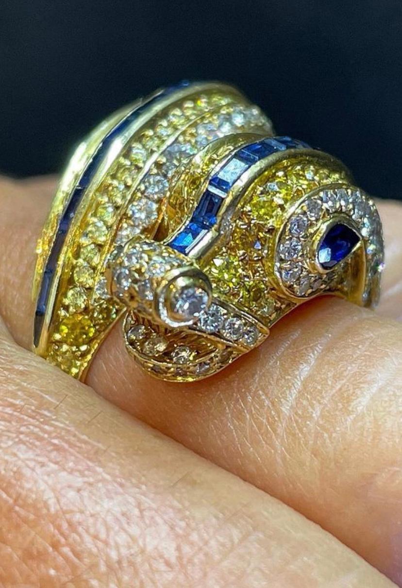 Extremely Rare and Iconic Fancy Yellow Diamond Chimeres Ring by Cartier 9