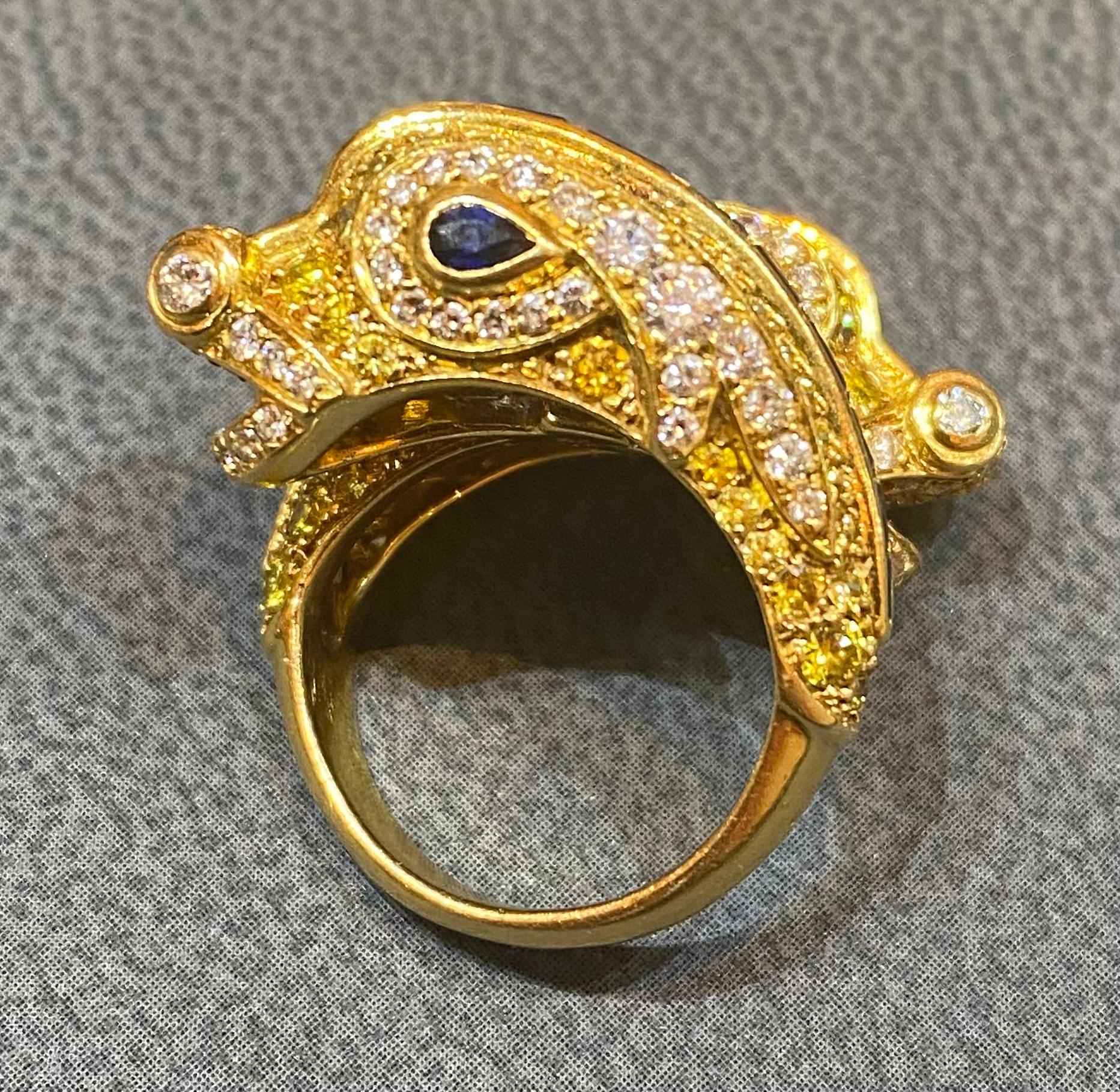 Women's or Men's Extremely Rare and Iconic Fancy Yellow Diamond Chimeres Ring by Cartier