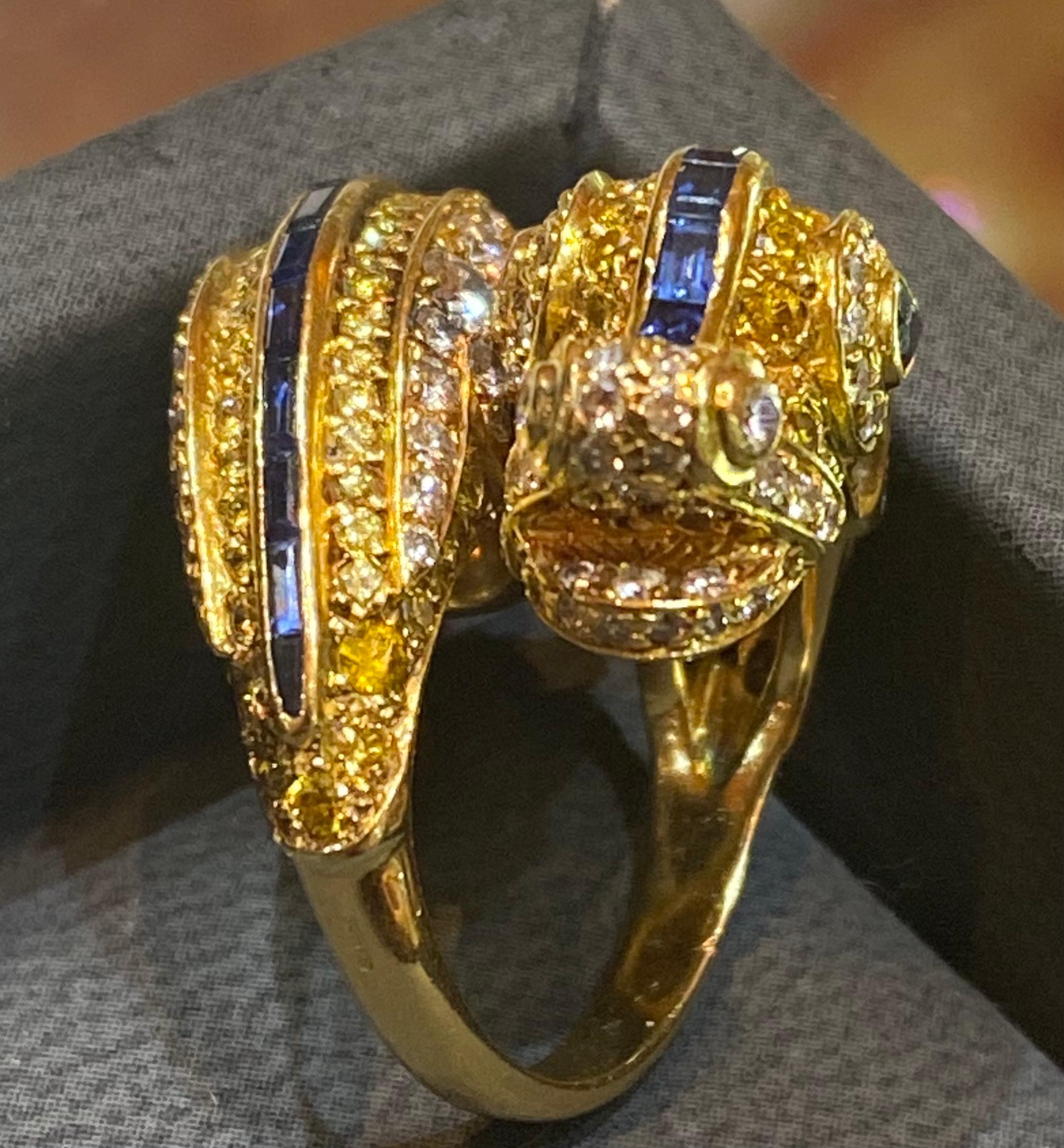 Extremely Rare and Iconic Fancy Yellow Diamond Chimeres Ring by Cartier 3