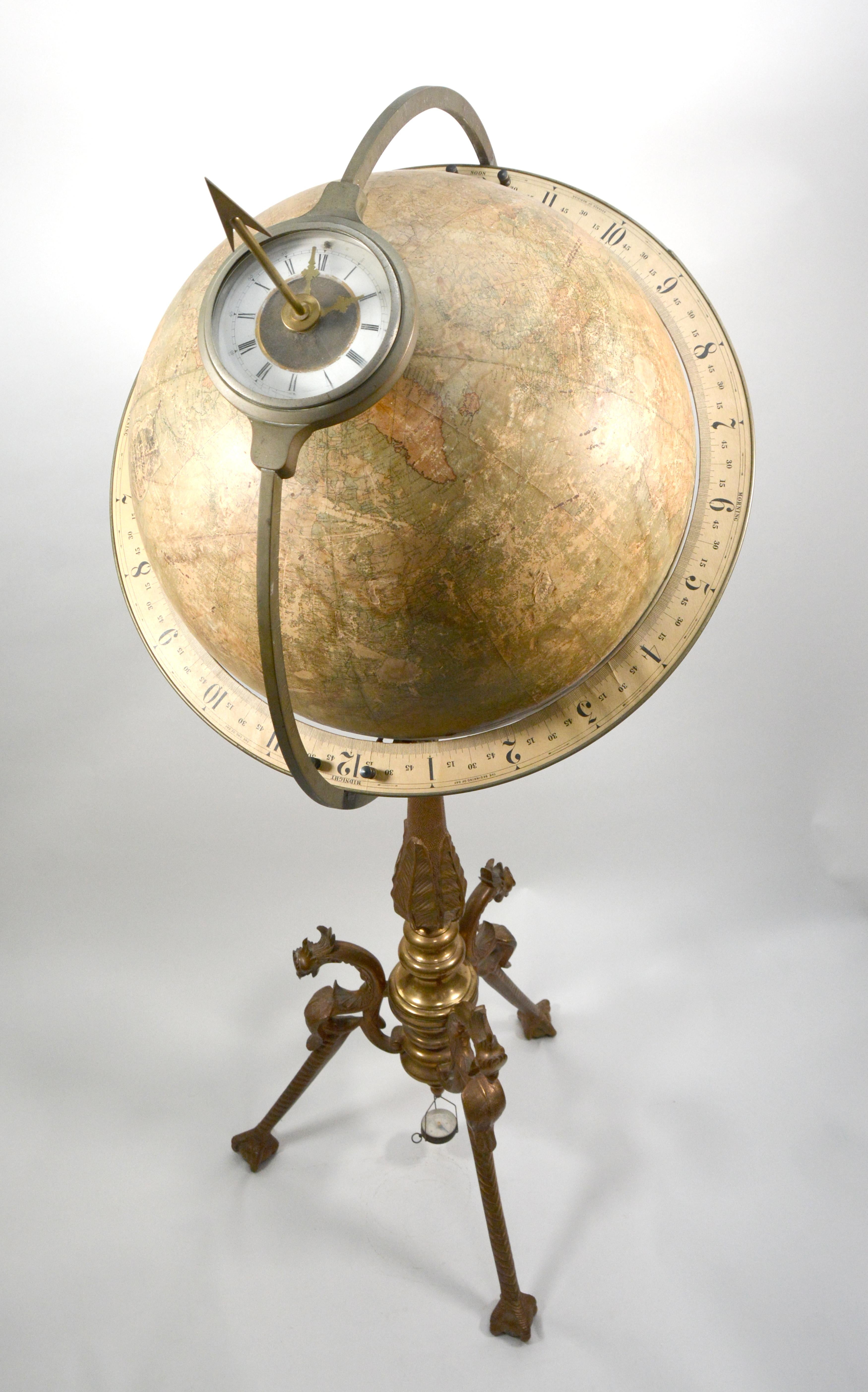 Extremely Rare Antique 1880 American Juvet & Co. Time Globe Floor Clock

Offered for sale is an extremely rare Time Globe floor clock by Juvet & Co. In 1880, Scientific American highly recommended Louis P. Juvet's time globe to its readers,