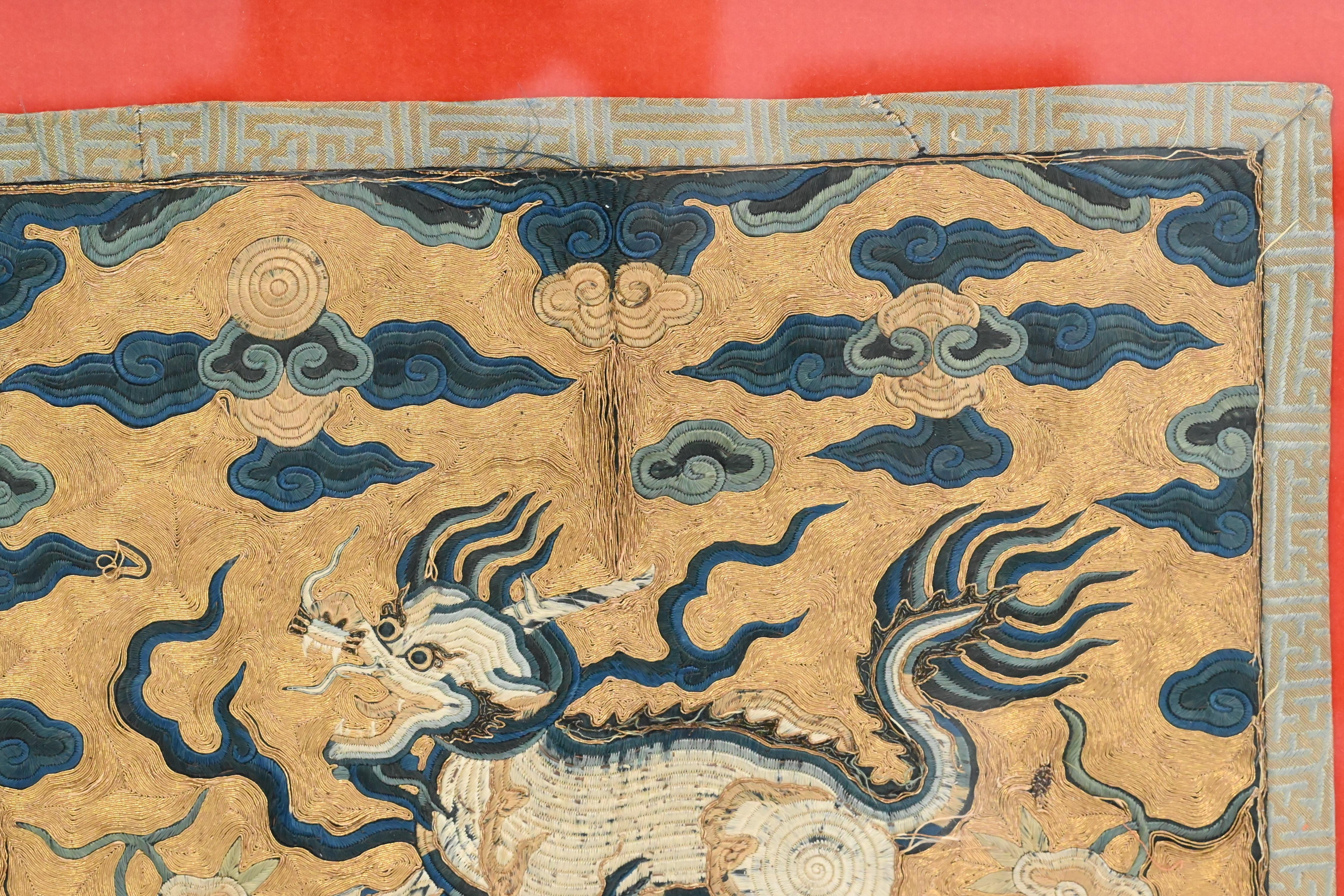 Äußerst seltene antike chinesische Seide Kangxi-Periode Militärischer Rangabzeichen Xiezhi aus der Kangxi-Zeit im Angebot 7