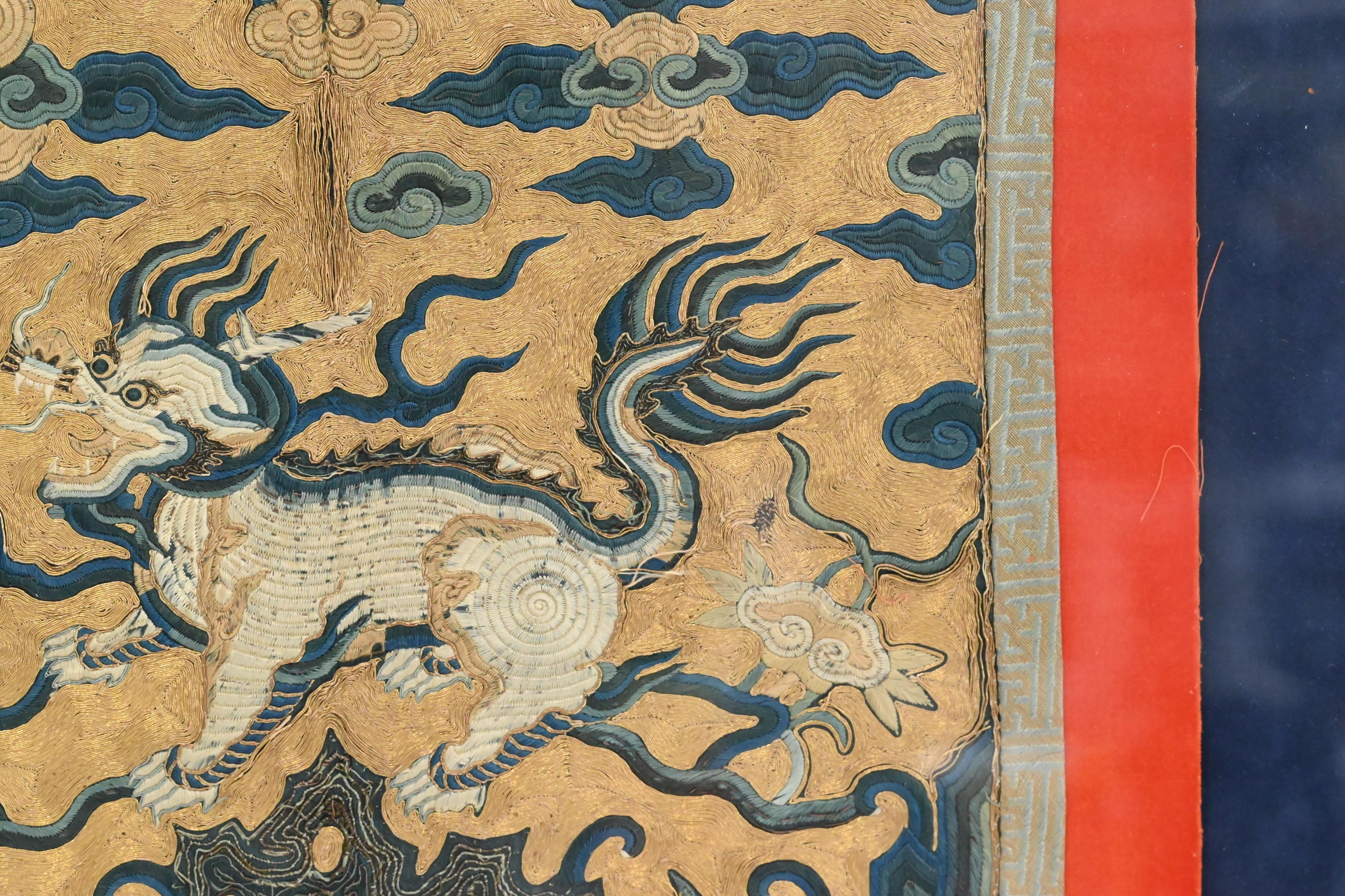Äußerst seltene antike chinesische Seide Kangxi-Periode Militärischer Rangabzeichen Xiezhi aus der Kangxi-Zeit im Angebot 9