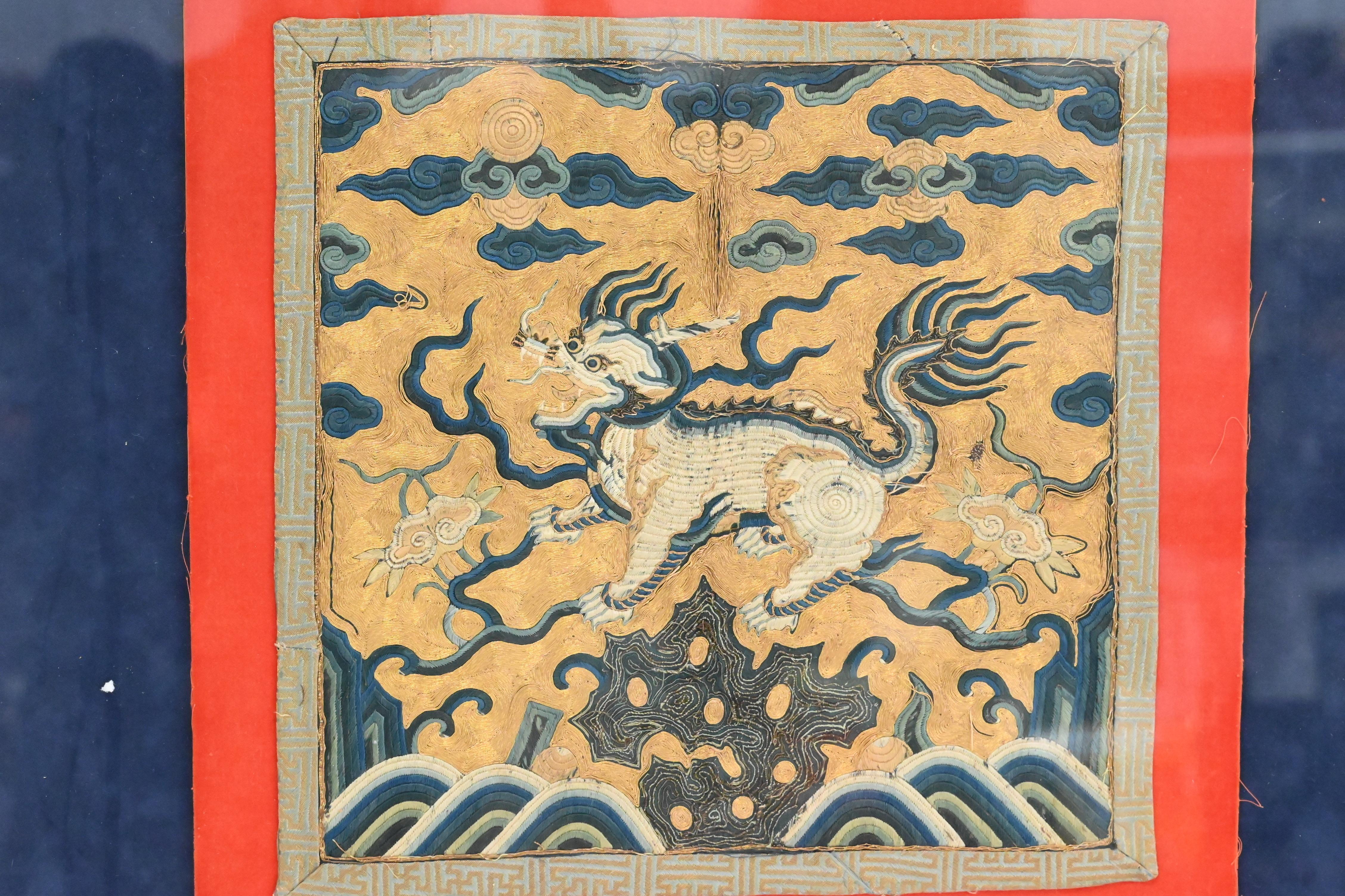 Äußerst seltene antike chinesische Seide Kangxi-Periode Militärischer Rangabzeichen Xiezhi aus der Kangxi-Zeit im Angebot 11