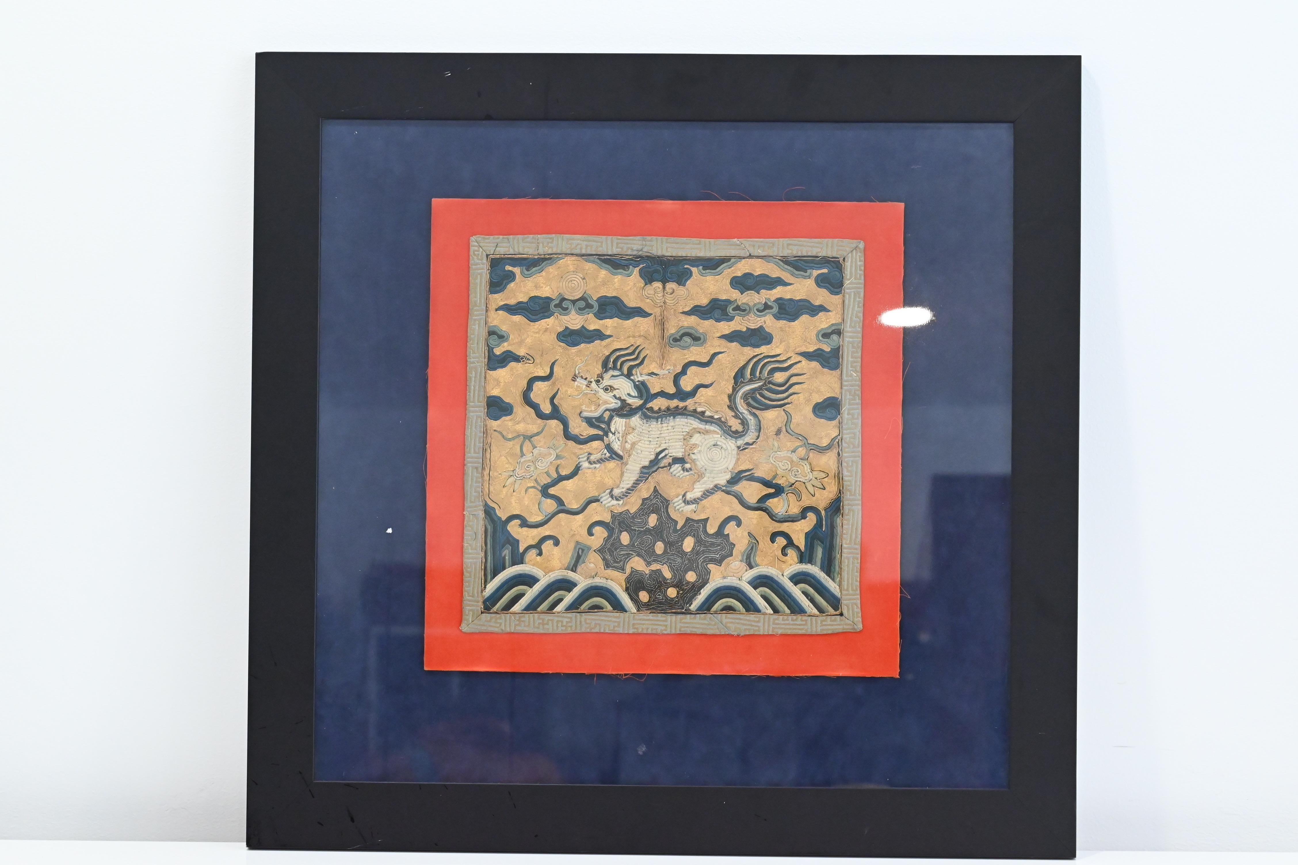 Äußerst seltene antike chinesische Seide Kangxi-Periode Militärischer Rangabzeichen Xiezhi aus der Kangxi-Zeit im Zustand „Gut“ im Angebot in Media, PA