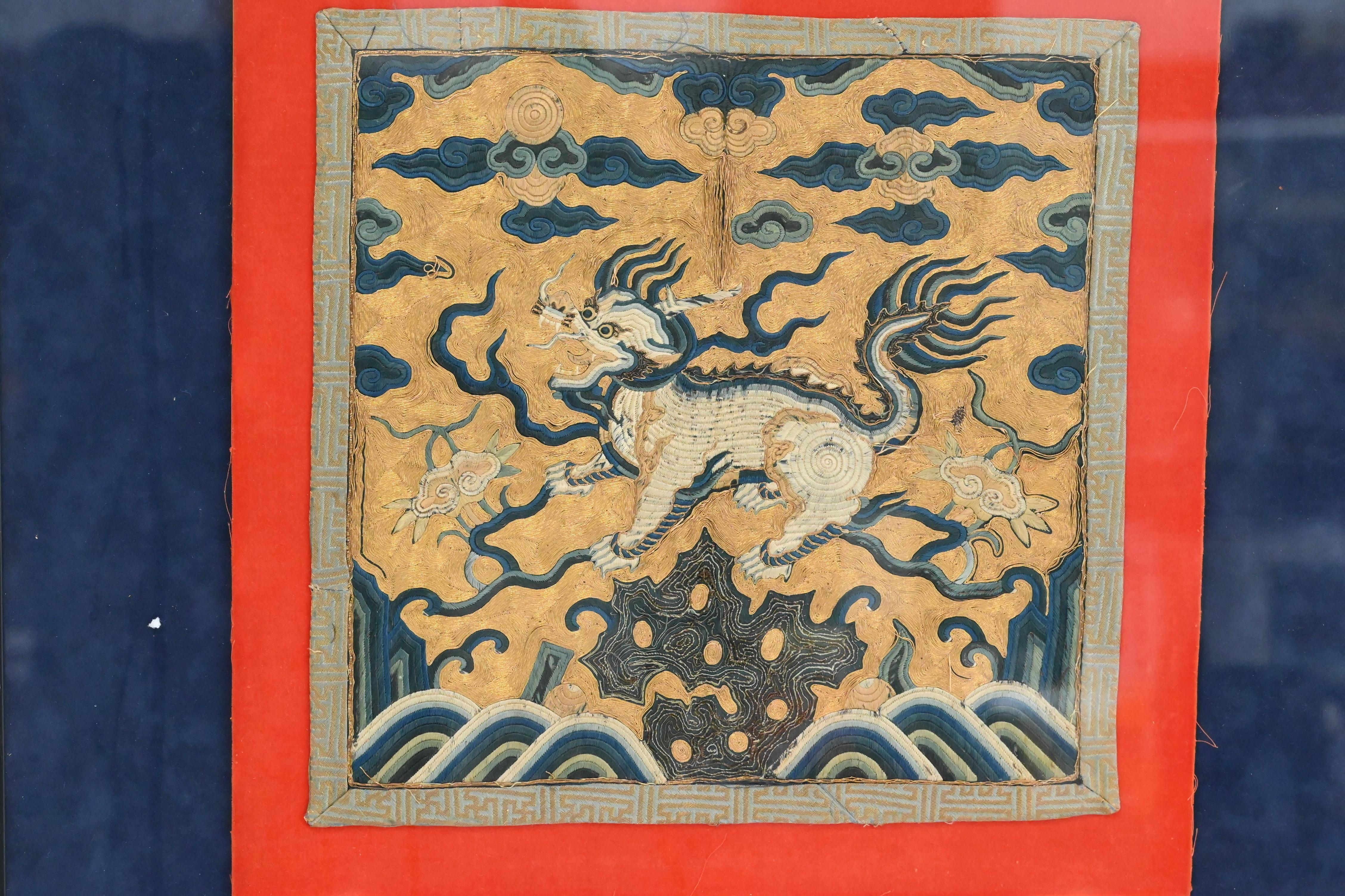Äußerst seltene antike chinesische Seide Kangxi-Periode Militärischer Rangabzeichen Xiezhi aus der Kangxi-Zeit (17. Jahrhundert) im Angebot