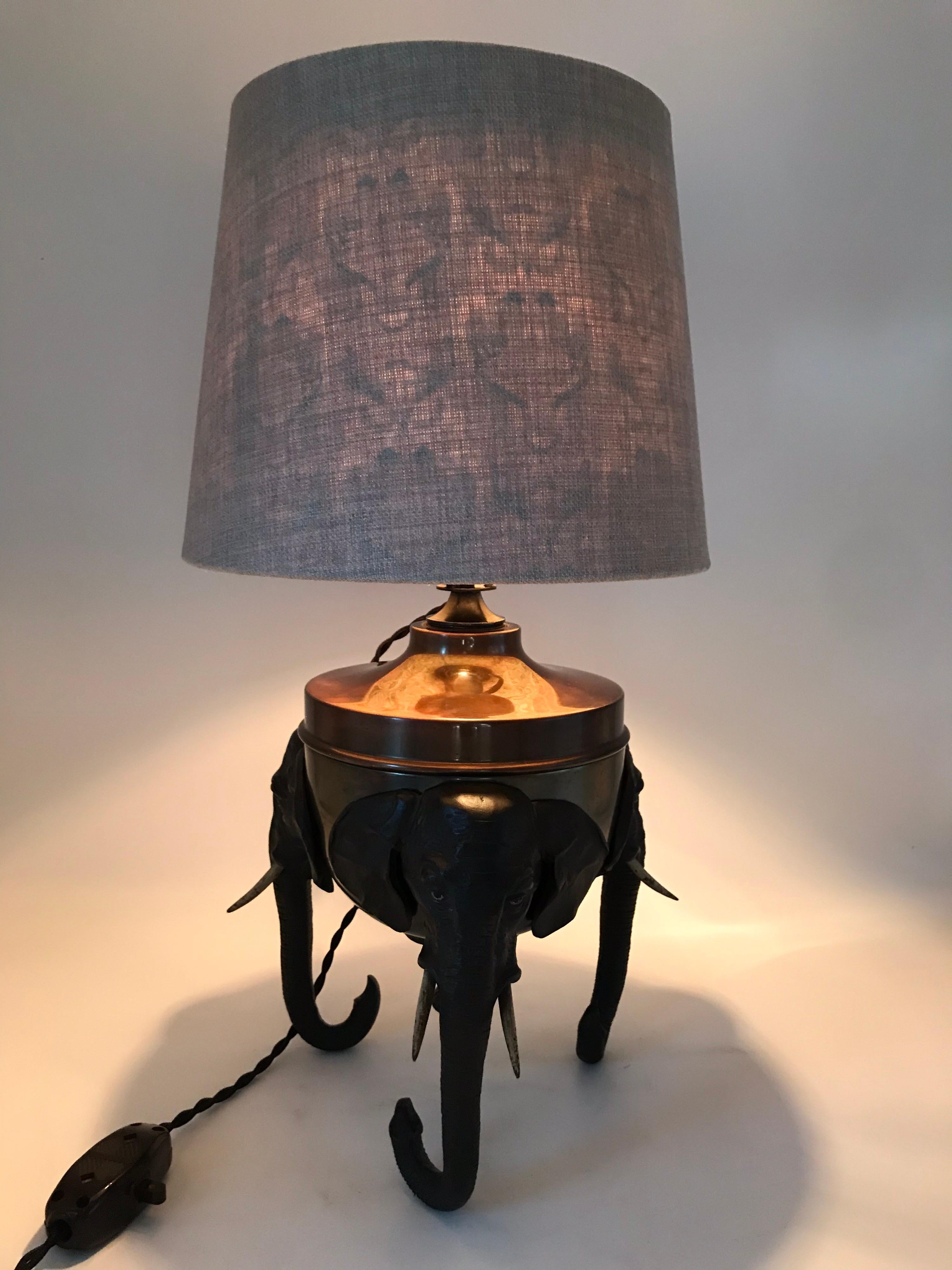 British Extremely Rare Antique Elephant Table Lamp