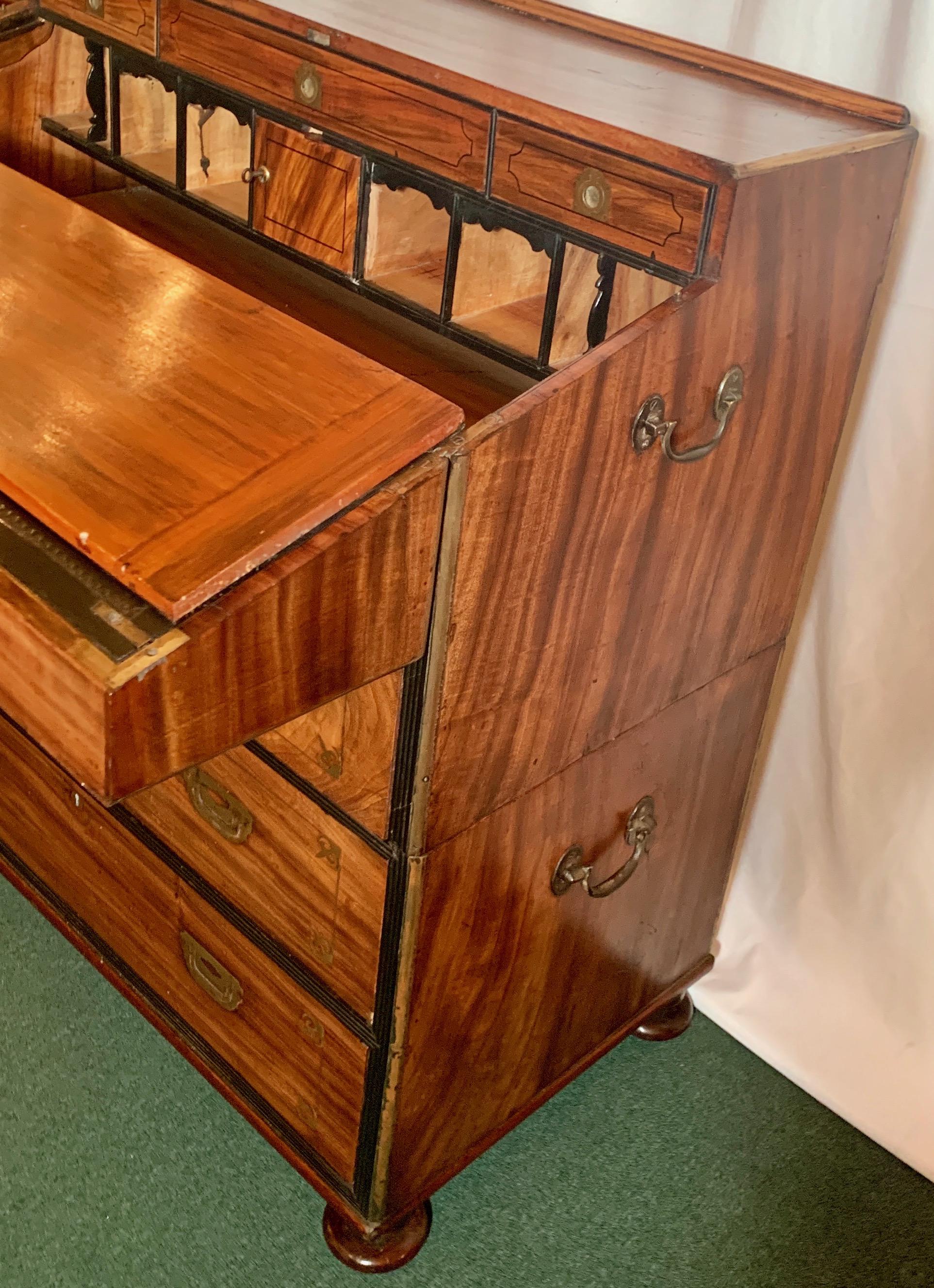 Extremely Rare Antique Regency Period Campaign Chest with Desk In Good Condition For Sale In New Orleans, LA