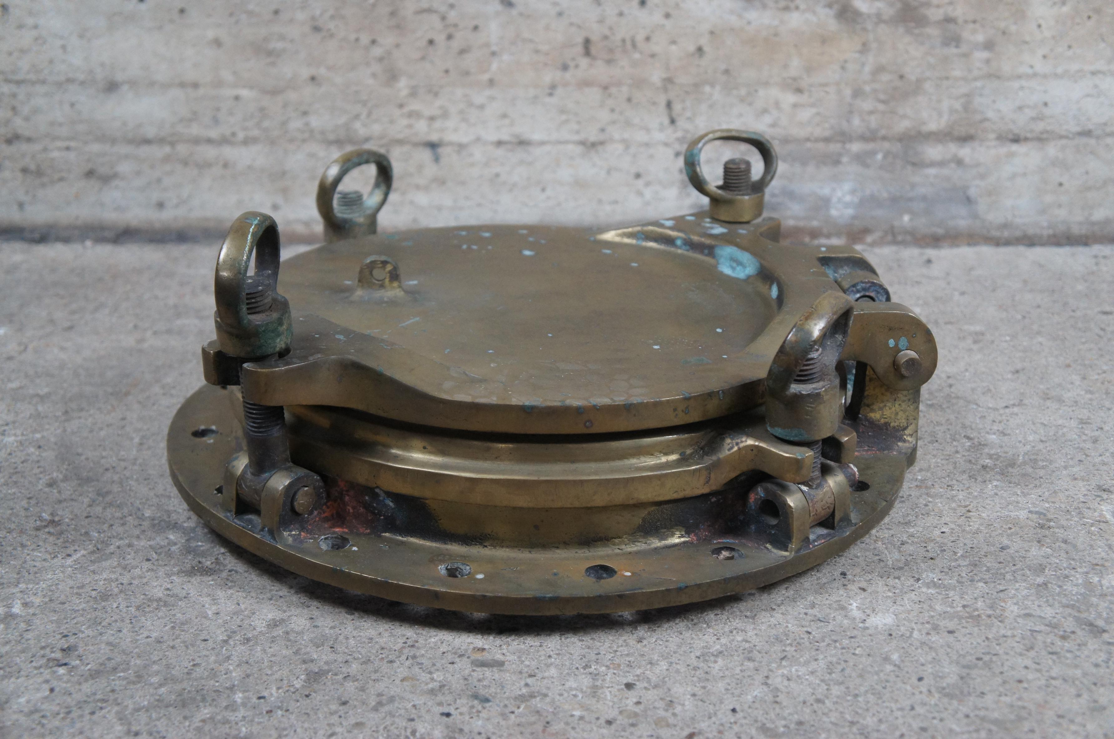 Fenêtre de hublot de navire en laiton massif antique extrêmement rare 2