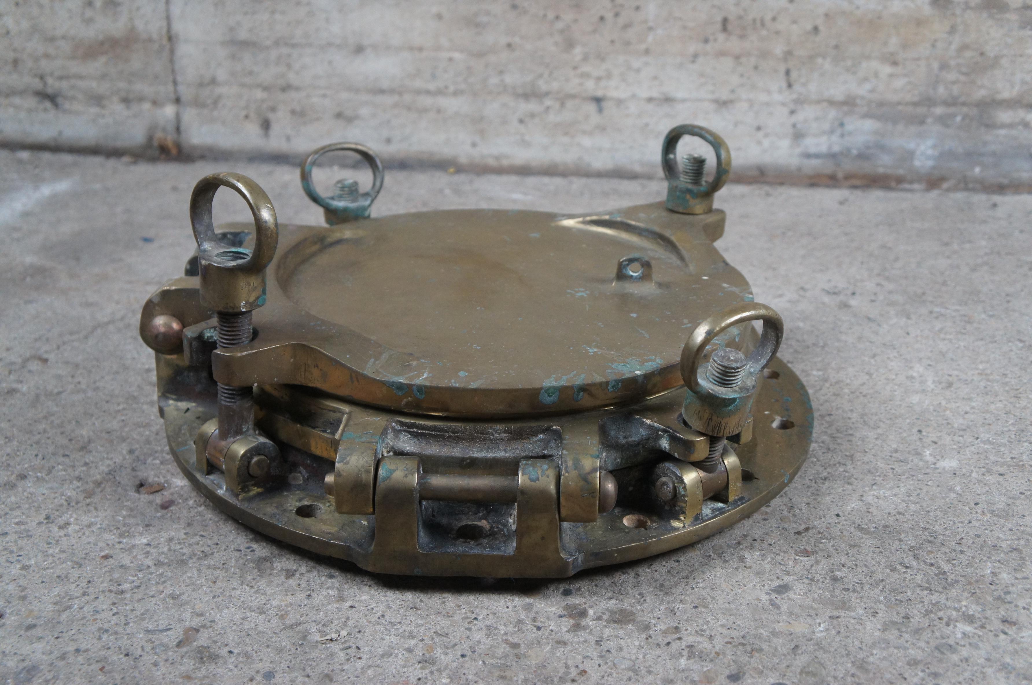 Extremely Rare Antique Solid Brass Maritime Ships Porthole Storm Cover Window 6