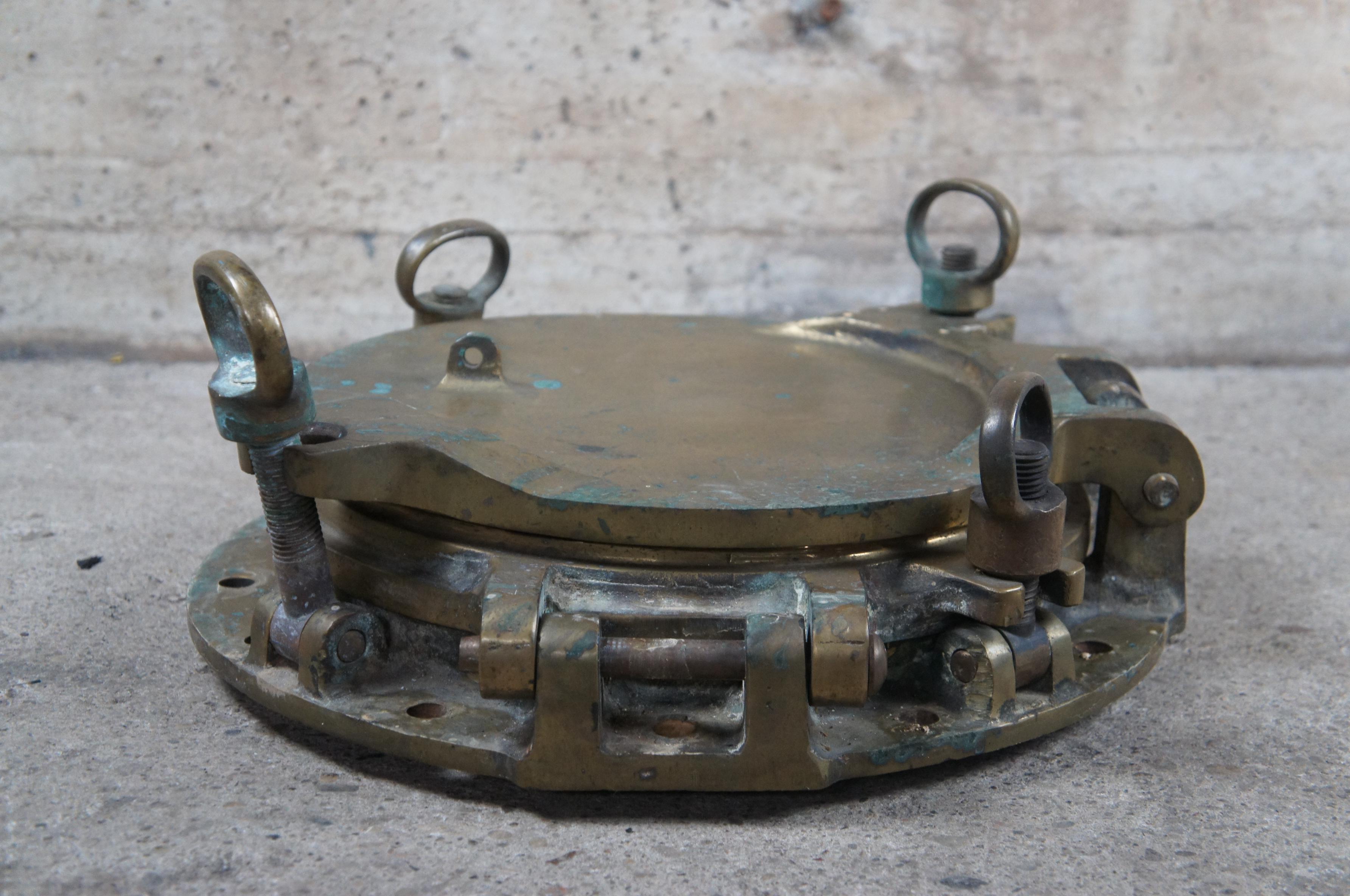 Extremely Rare Antique Solid Brass Maritime Ships Porthole Storm Cover Window 6