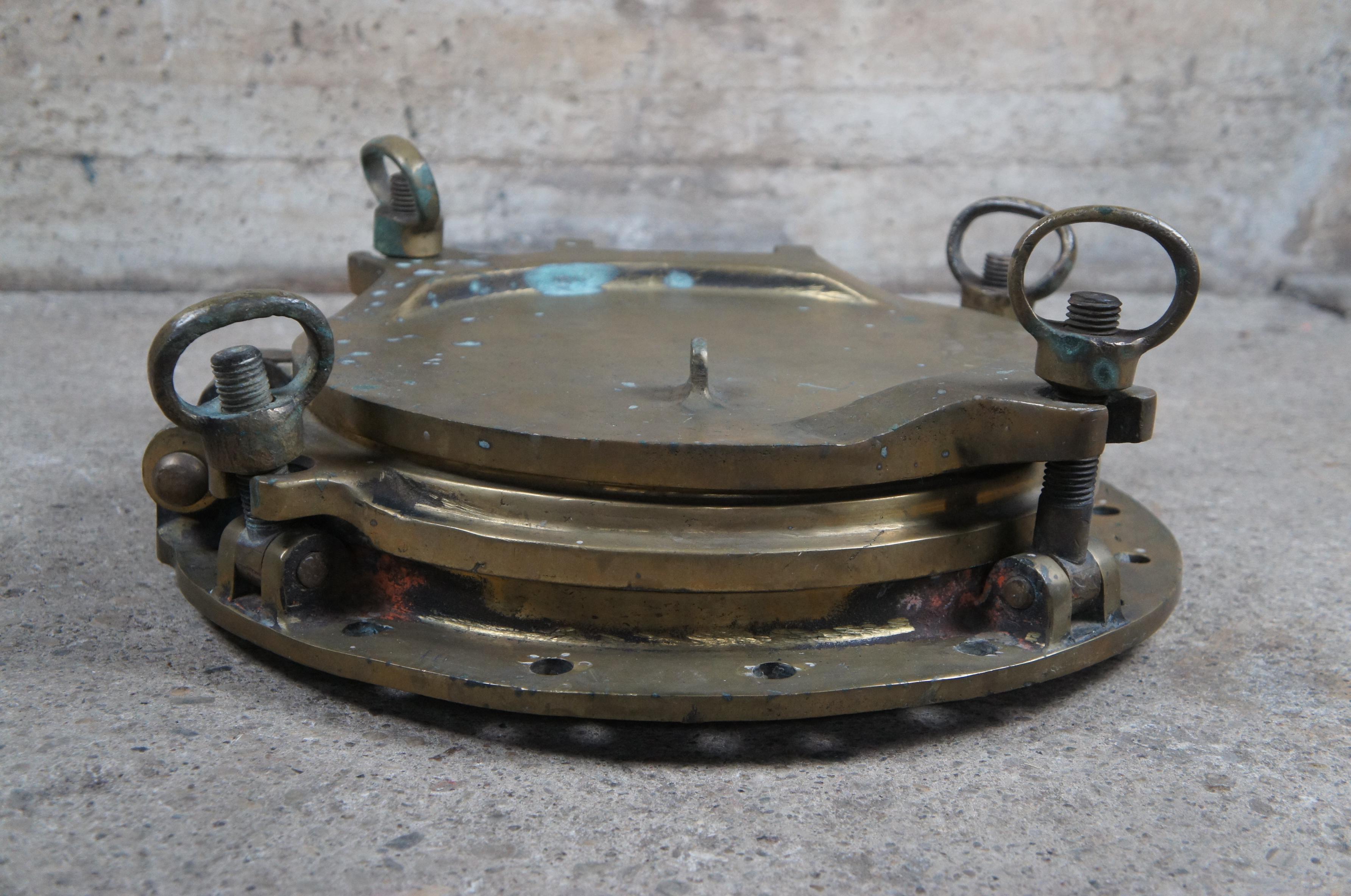Fenêtre de hublot de navire en laiton massif antique extrêmement rare 3