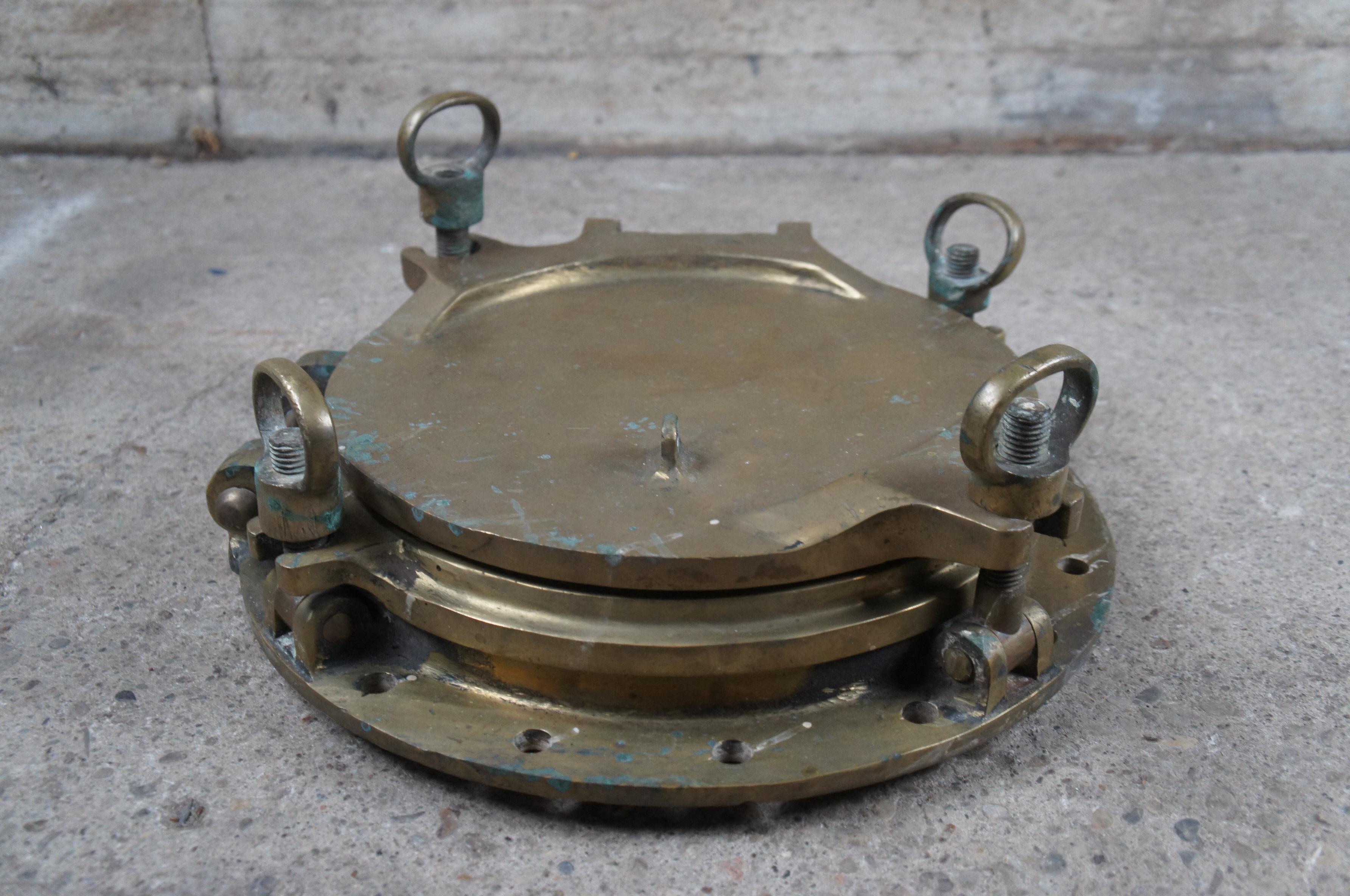Extremely Rare Antique Solid Brass Maritime Ships Porthole Storm Cover Window 7