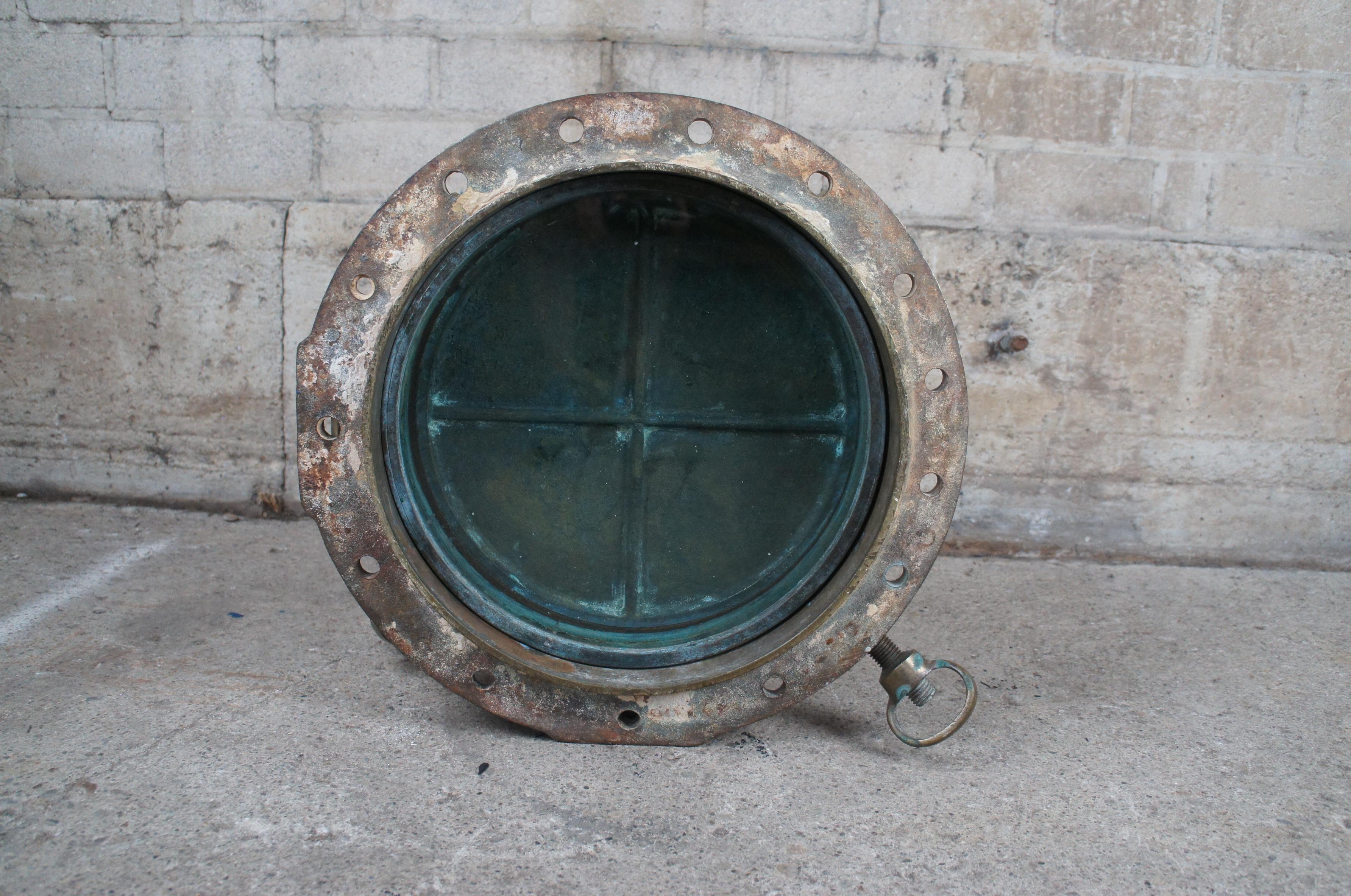 Extremely Rare Antique Solid Brass Maritime Ships Porthole Storm Cover Window 8