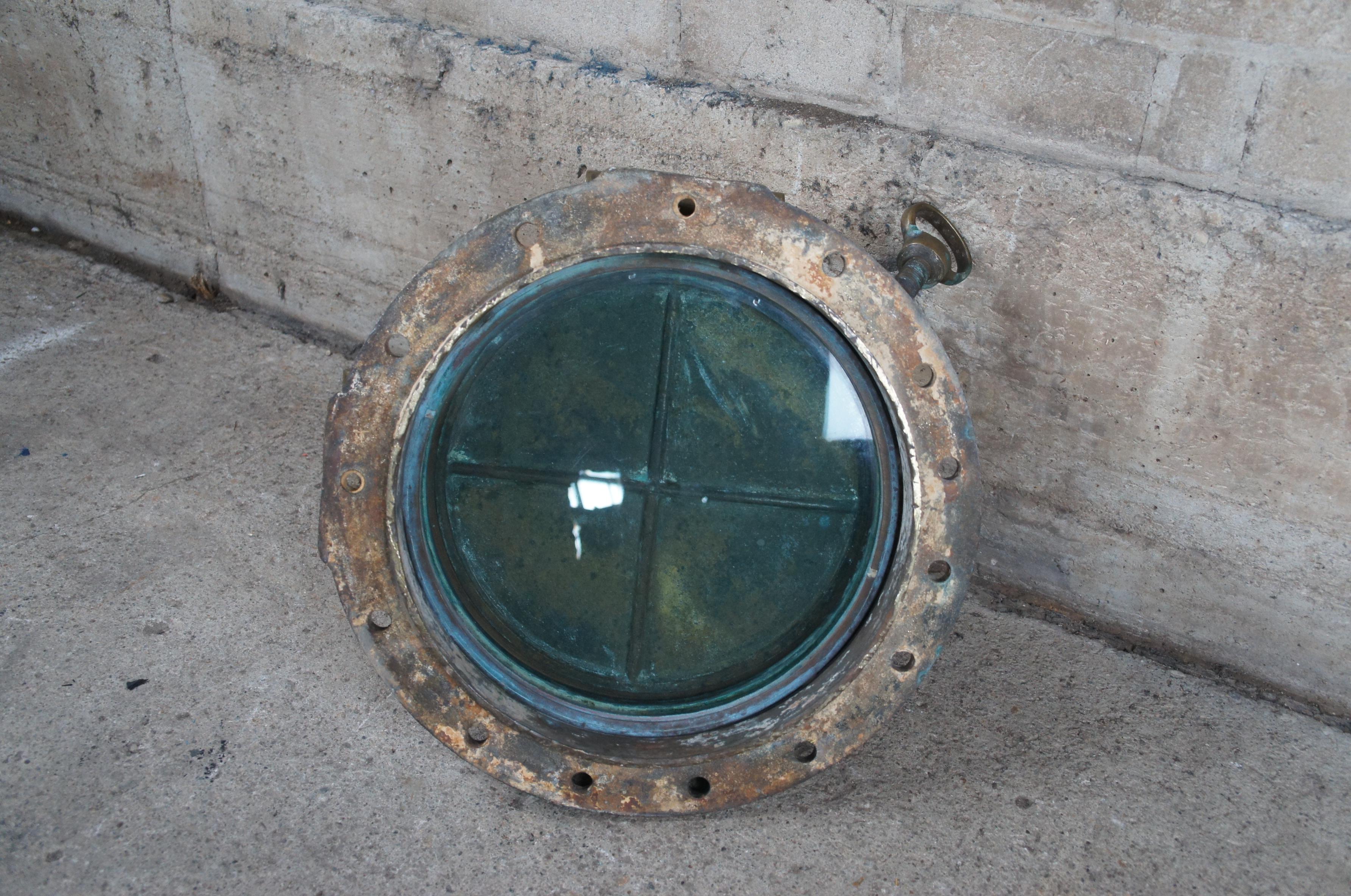 Extremely Rare Antique Solid Brass Maritime Ships Porthole Storm Cover Window 8