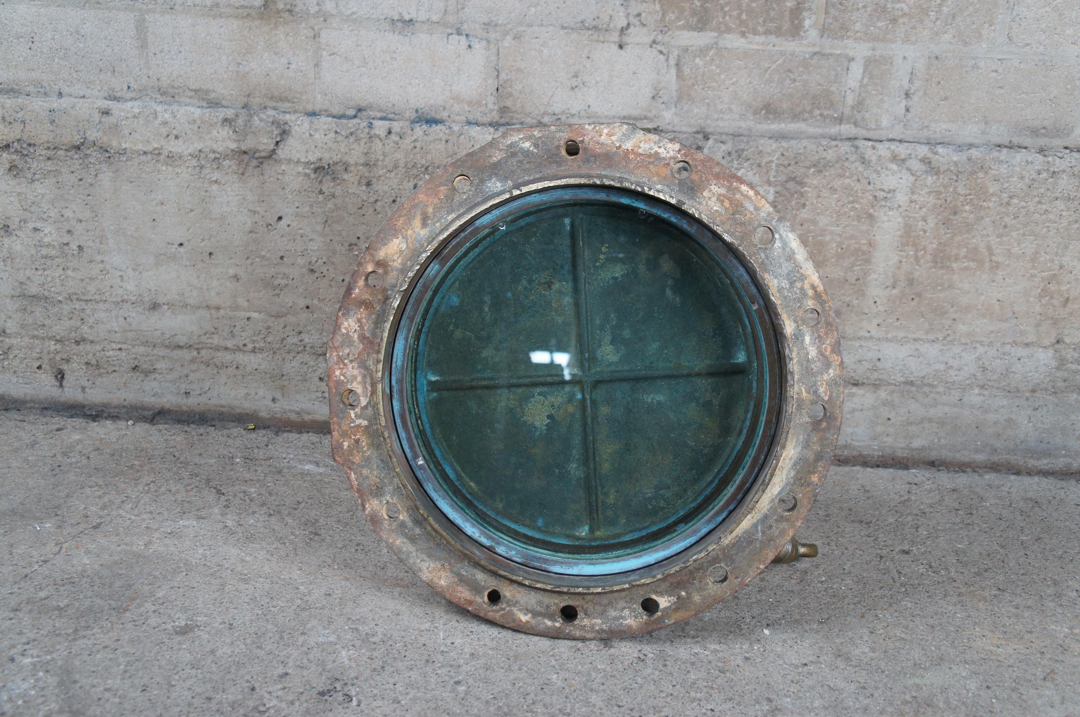 Extremely Rare Antique Solid Brass Maritime Ships Porthole Storm Cover Window 8