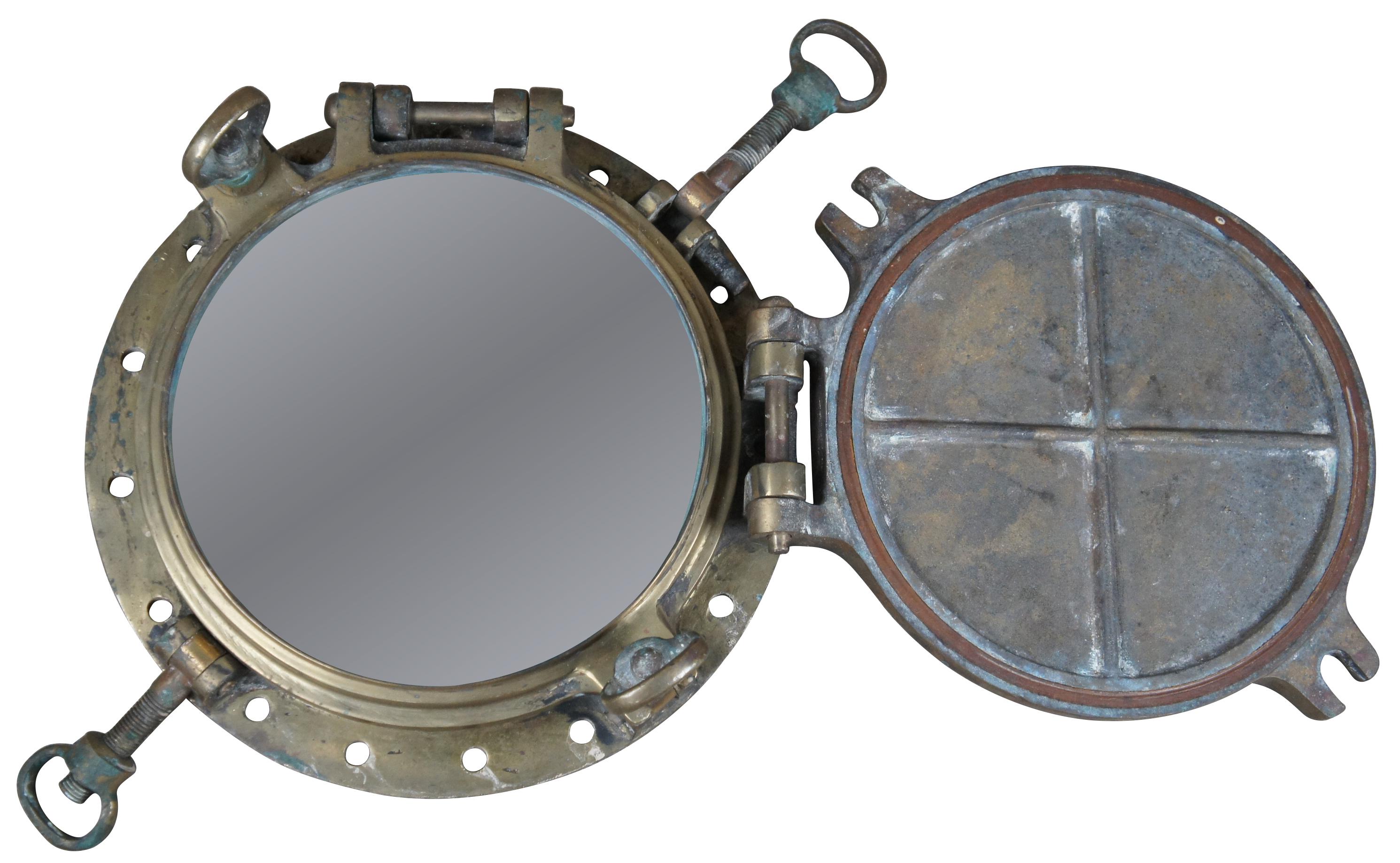 Extremely Rare Antique Solid Brass Maritime Ships Porthole Storm Cover Window In Good Condition In Dayton, OH