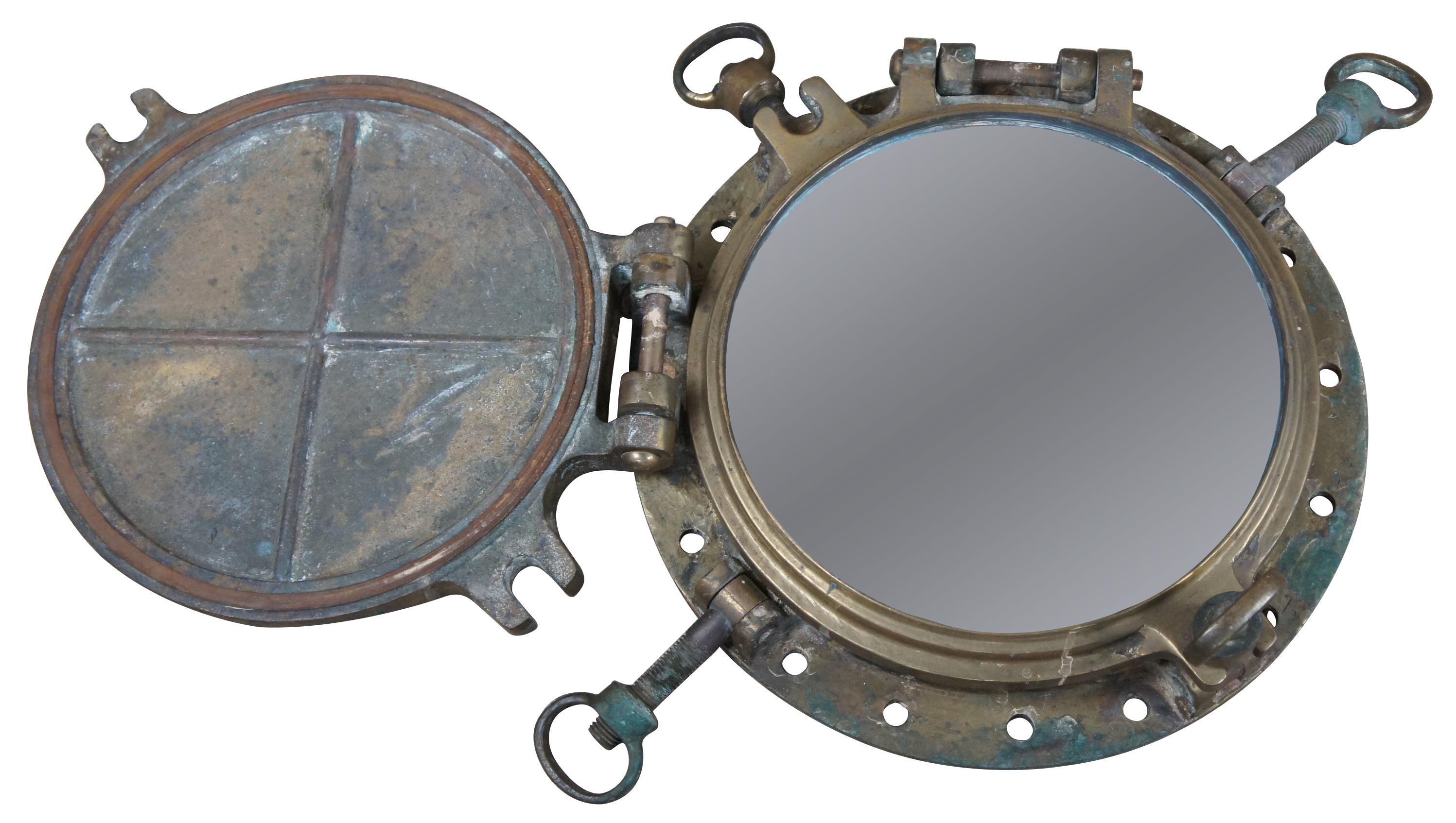 Extremely Rare Antique Solid Brass Maritime Ships Porthole Storm Cover Window In Good Condition In Dayton, OH