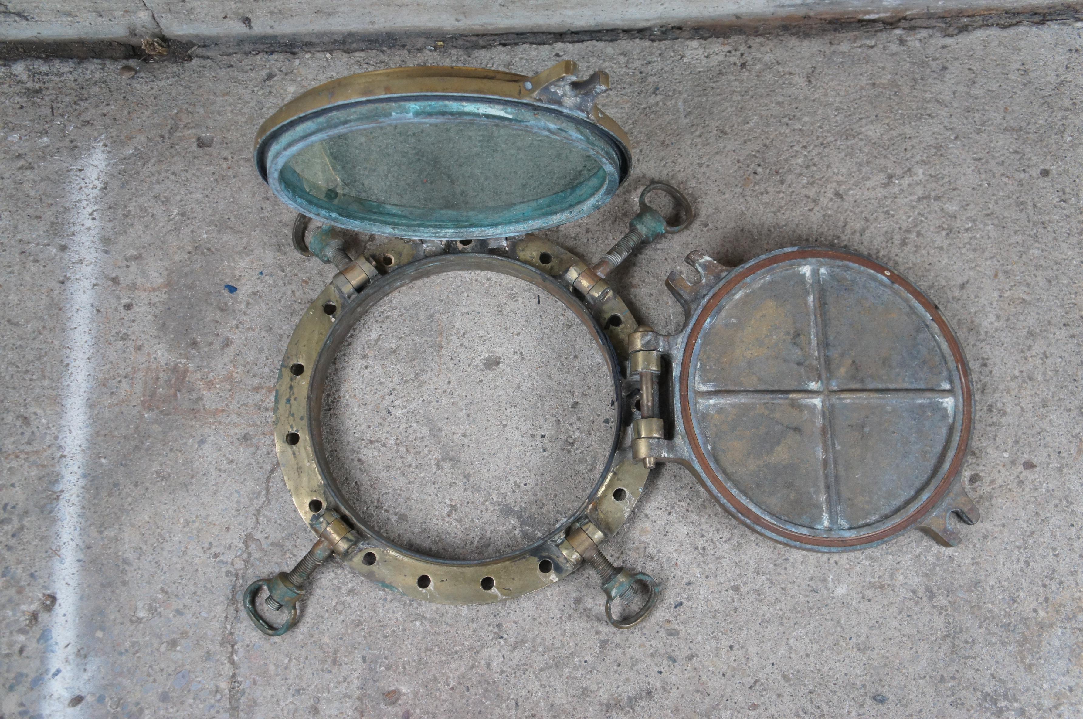 20th Century Extremely Rare Antique Solid Brass Maritime Ships Porthole Storm Cover Window