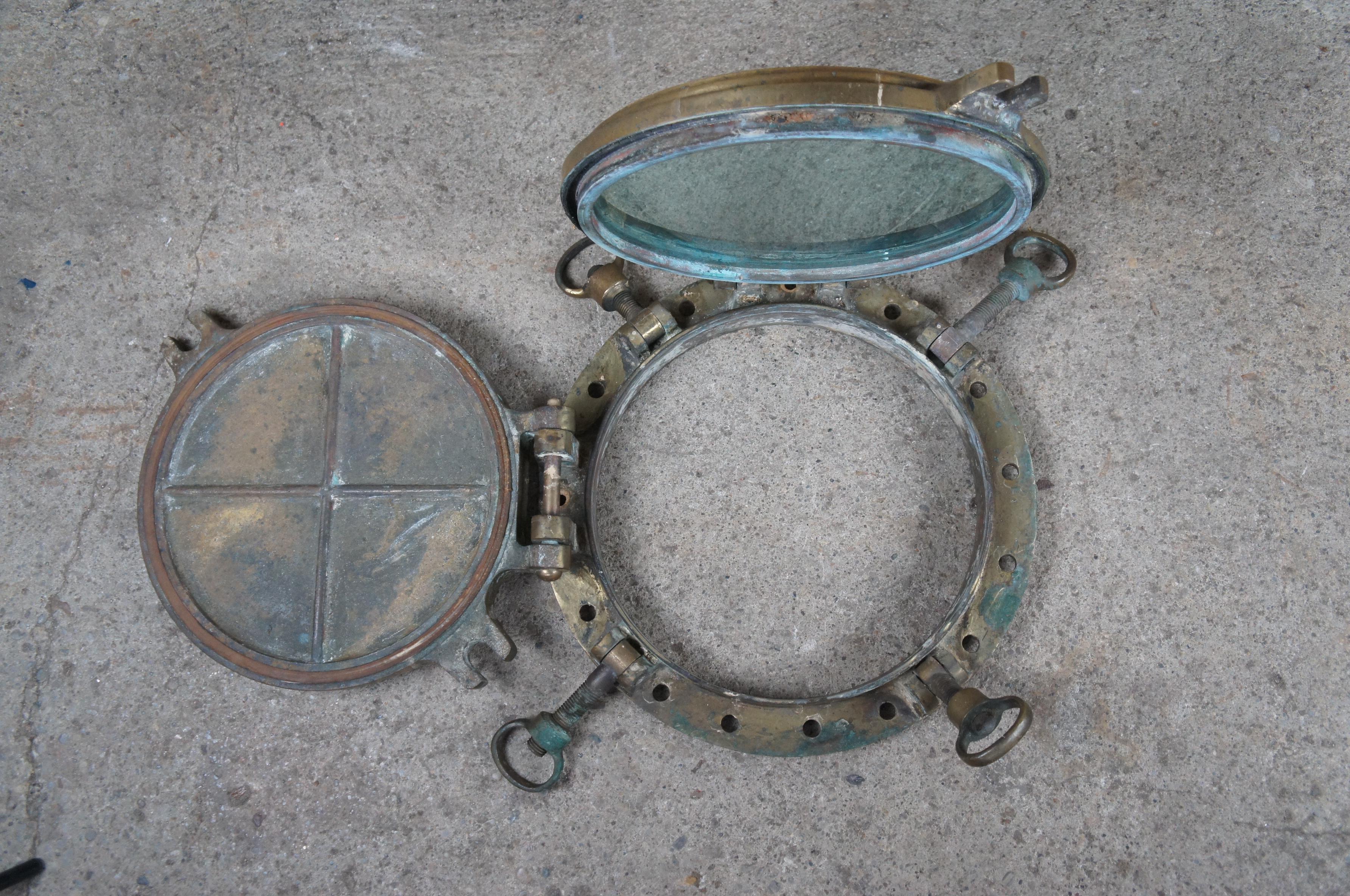 20th Century Extremely Rare Antique Solid Brass Maritime Ships Porthole Storm Cover Window