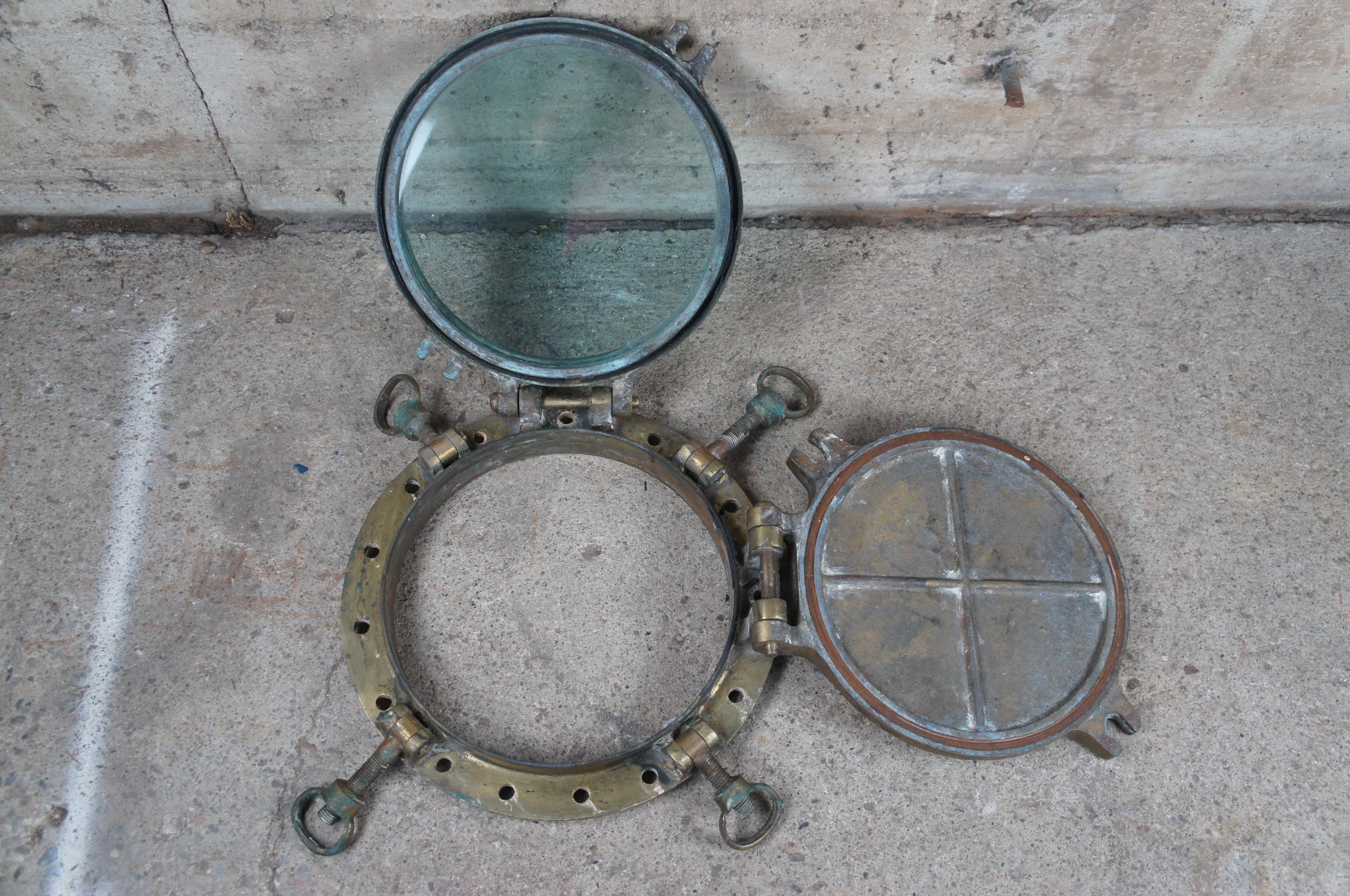Extremely Rare Antique Solid Brass Maritime Ships Porthole Storm Cover Window 1