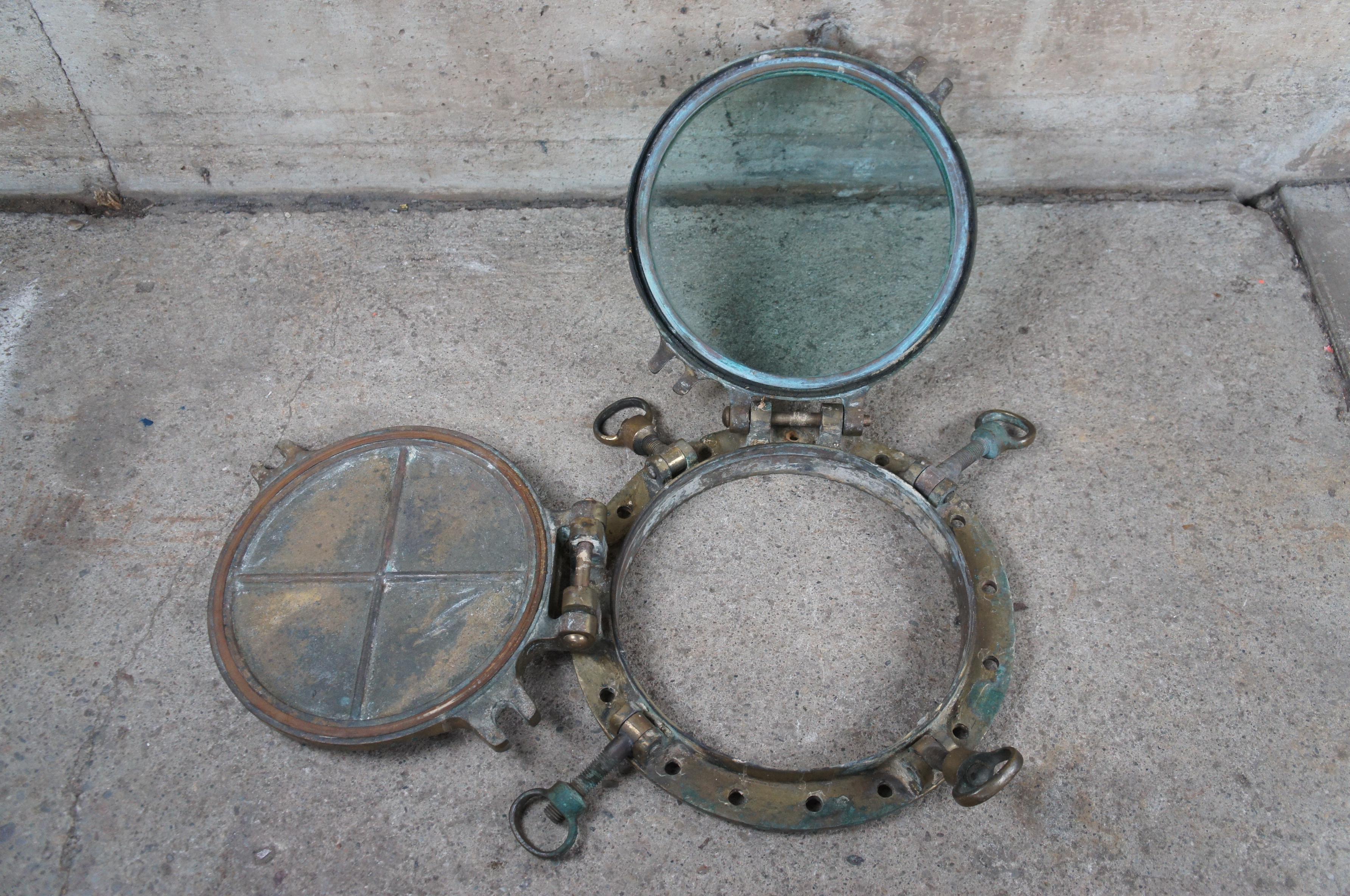 Extremely Rare Antique Solid Brass Maritime Ships Porthole Storm Cover Window 1
