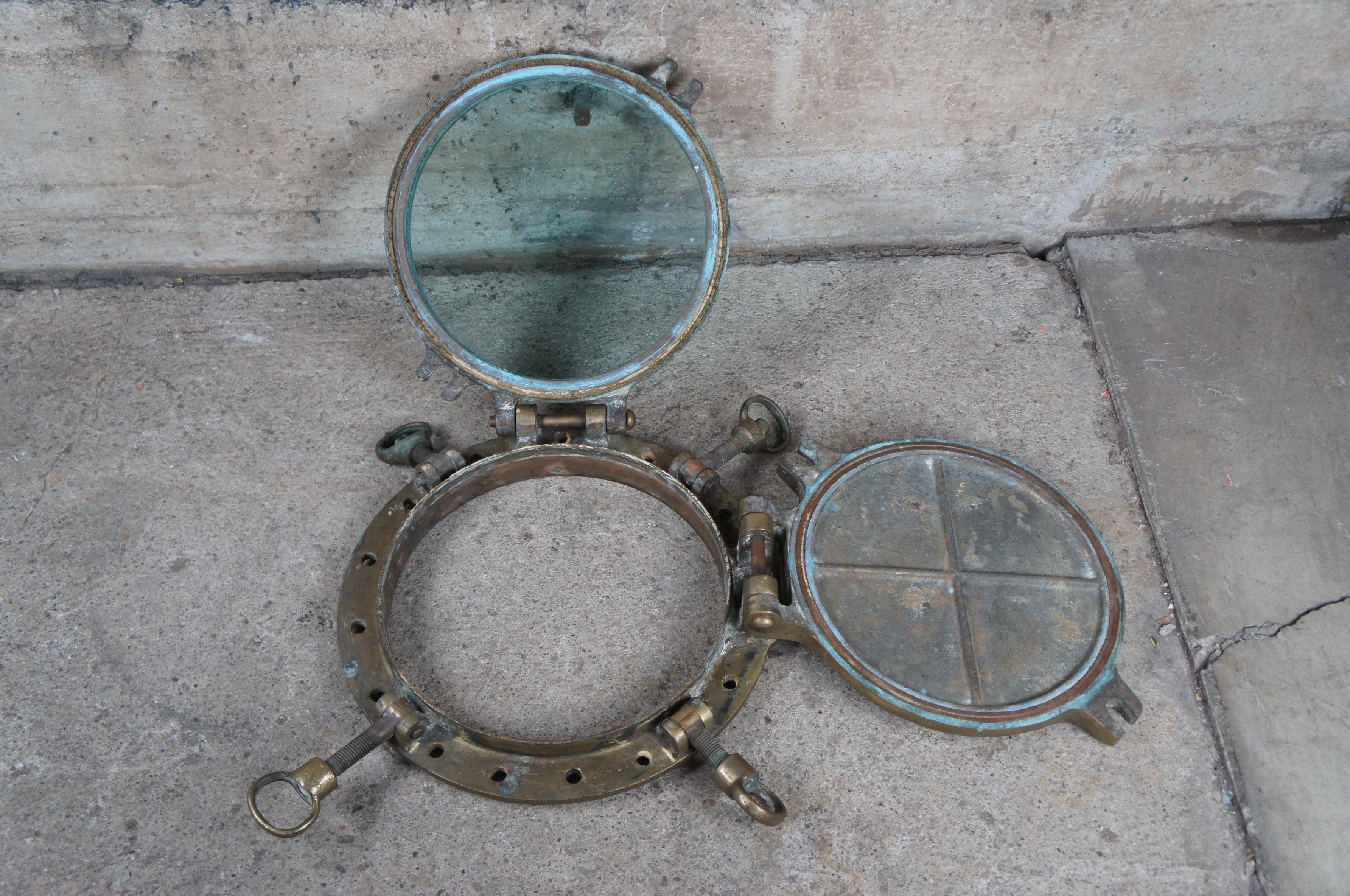 Extremely Rare Antique Solid Brass Maritime Ships Porthole Storm Cover Window 2