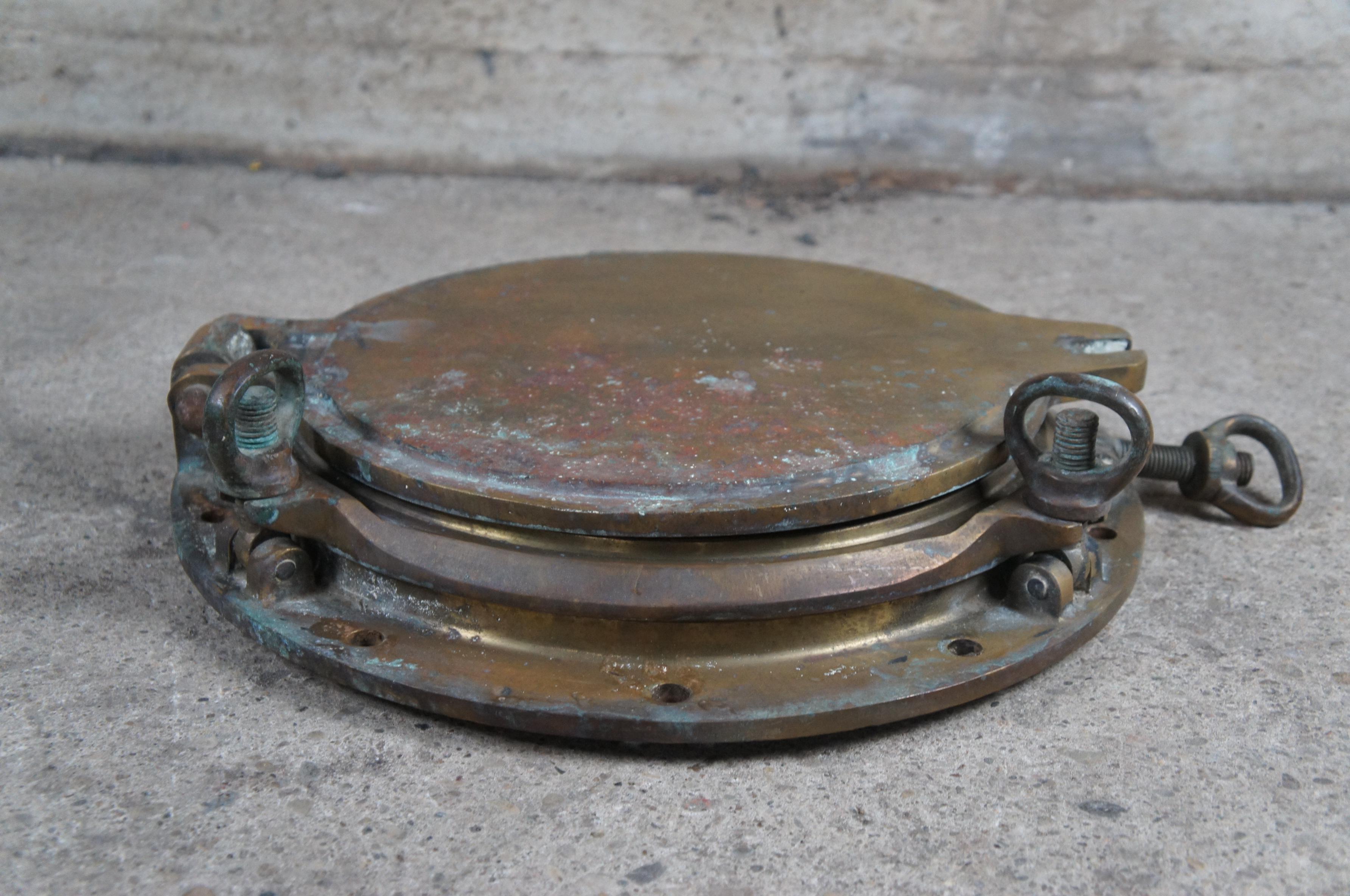 Extremely Rare Antique Solid Brass Maritime Ships Porthole Storm Cover Window For Sale 3