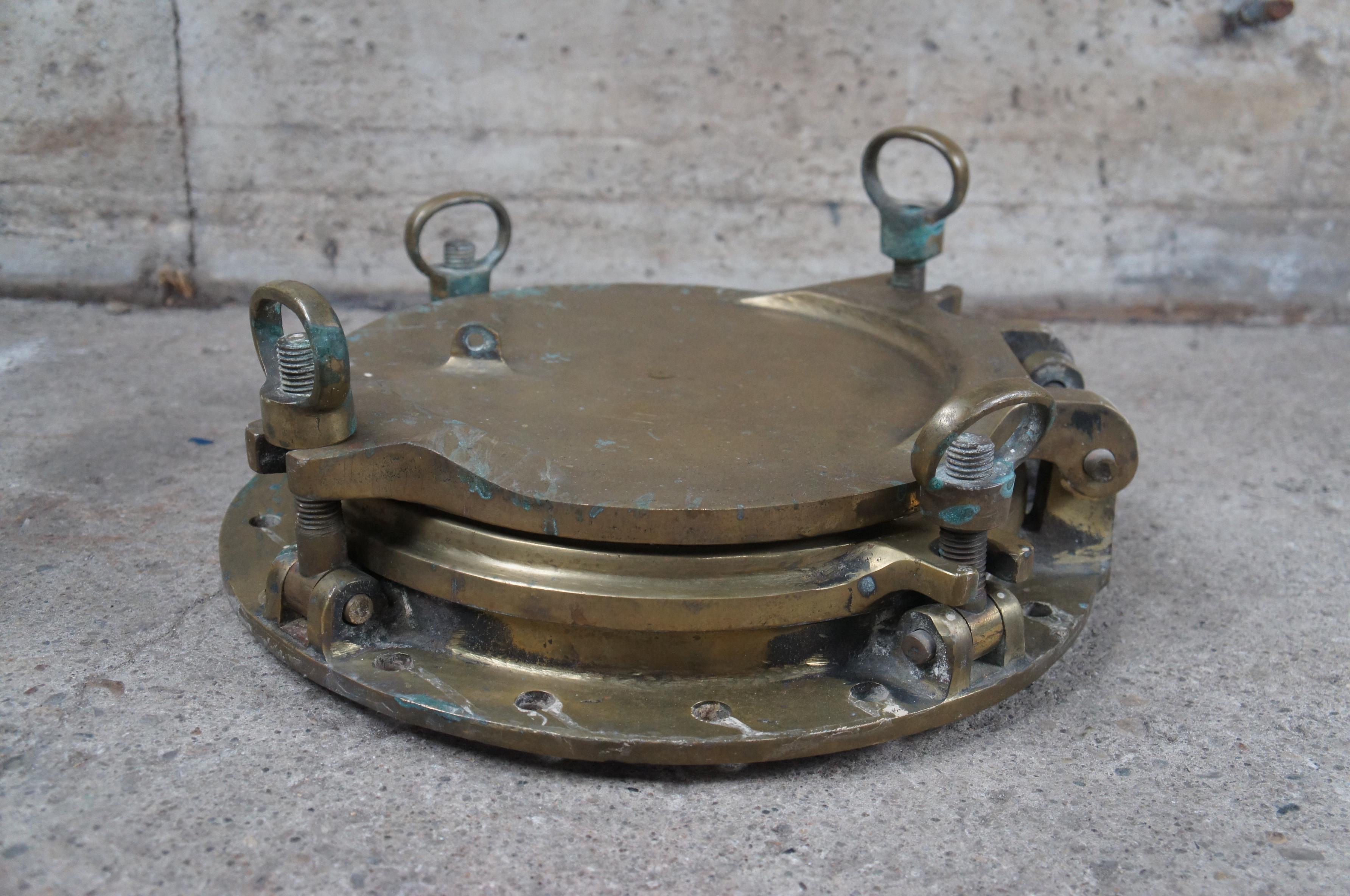 Extremely Rare Antique Solid Brass Maritime Ships Porthole Storm Cover Window 4