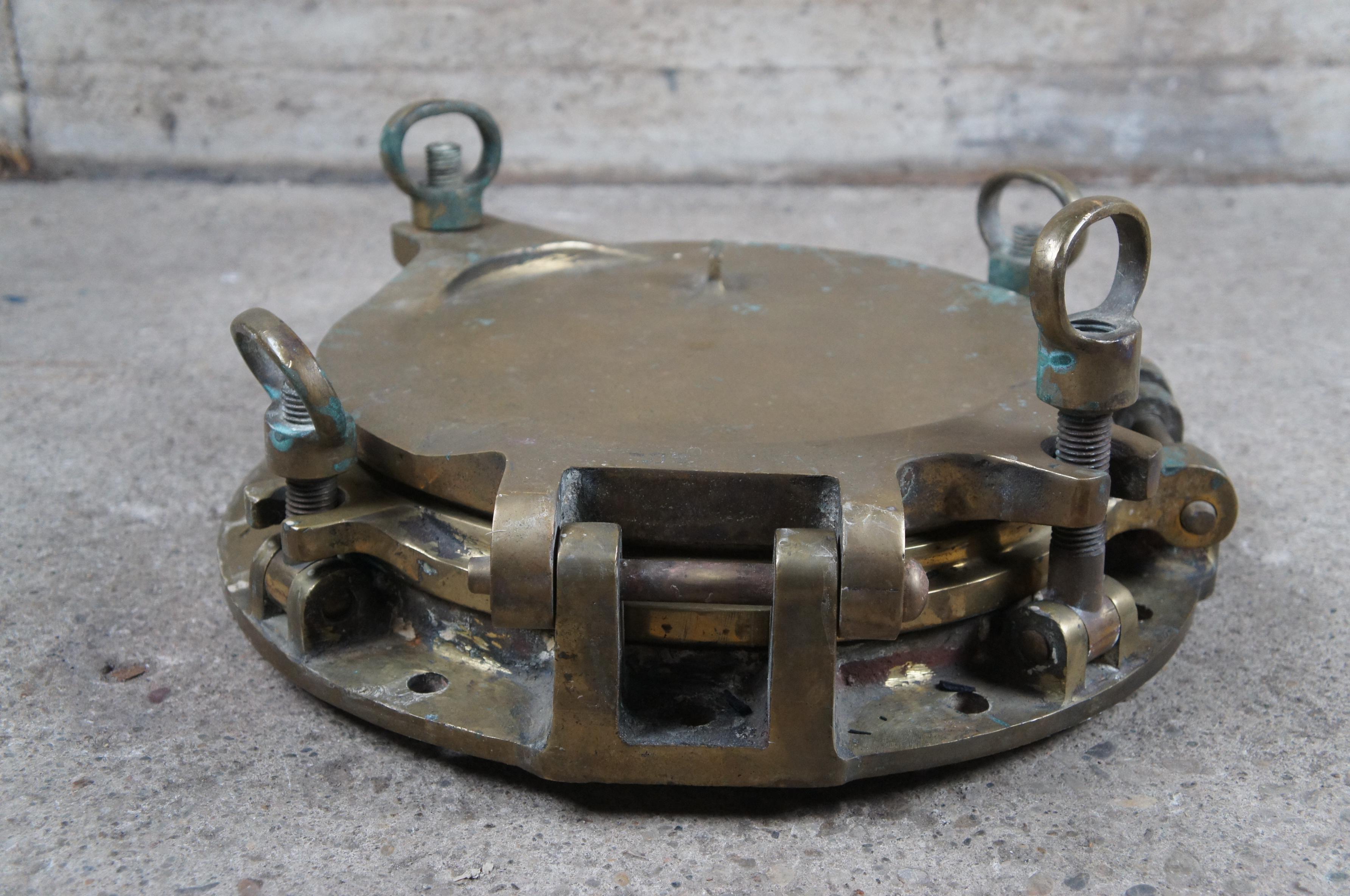 Extremely Rare Antique Solid Brass Maritime Ships Porthole Storm Cover Window 5