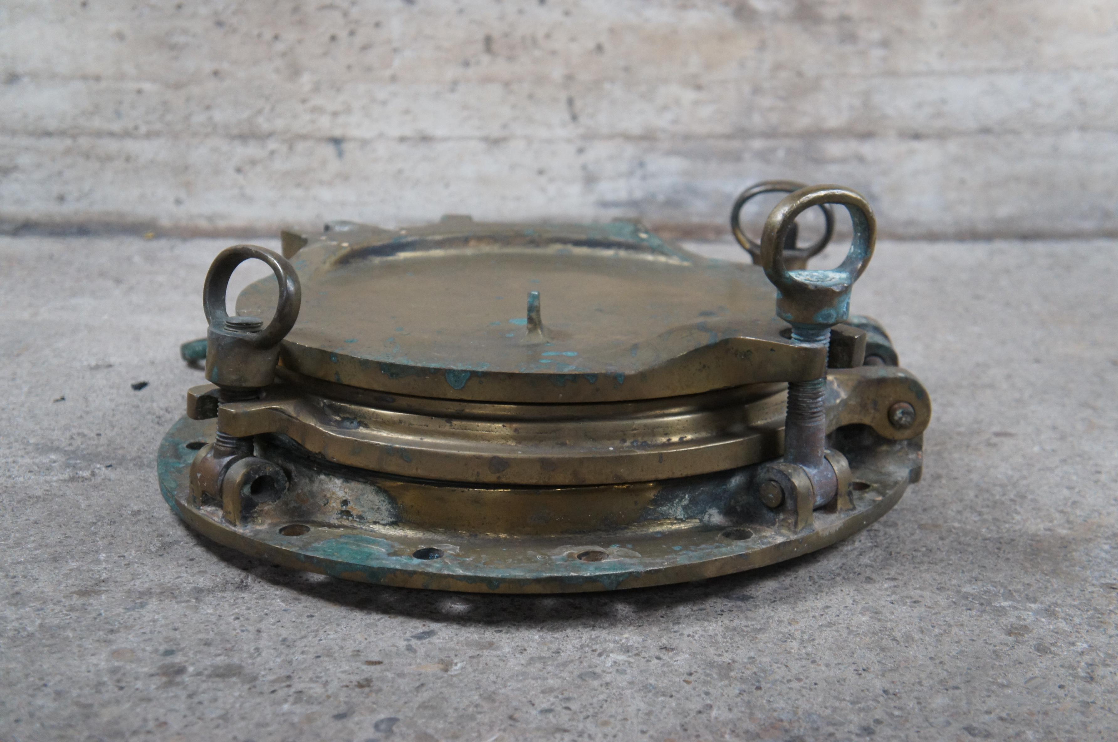 Extremely Rare Antique Solid Brass Maritime Ships Porthole Storm Cover Window 5