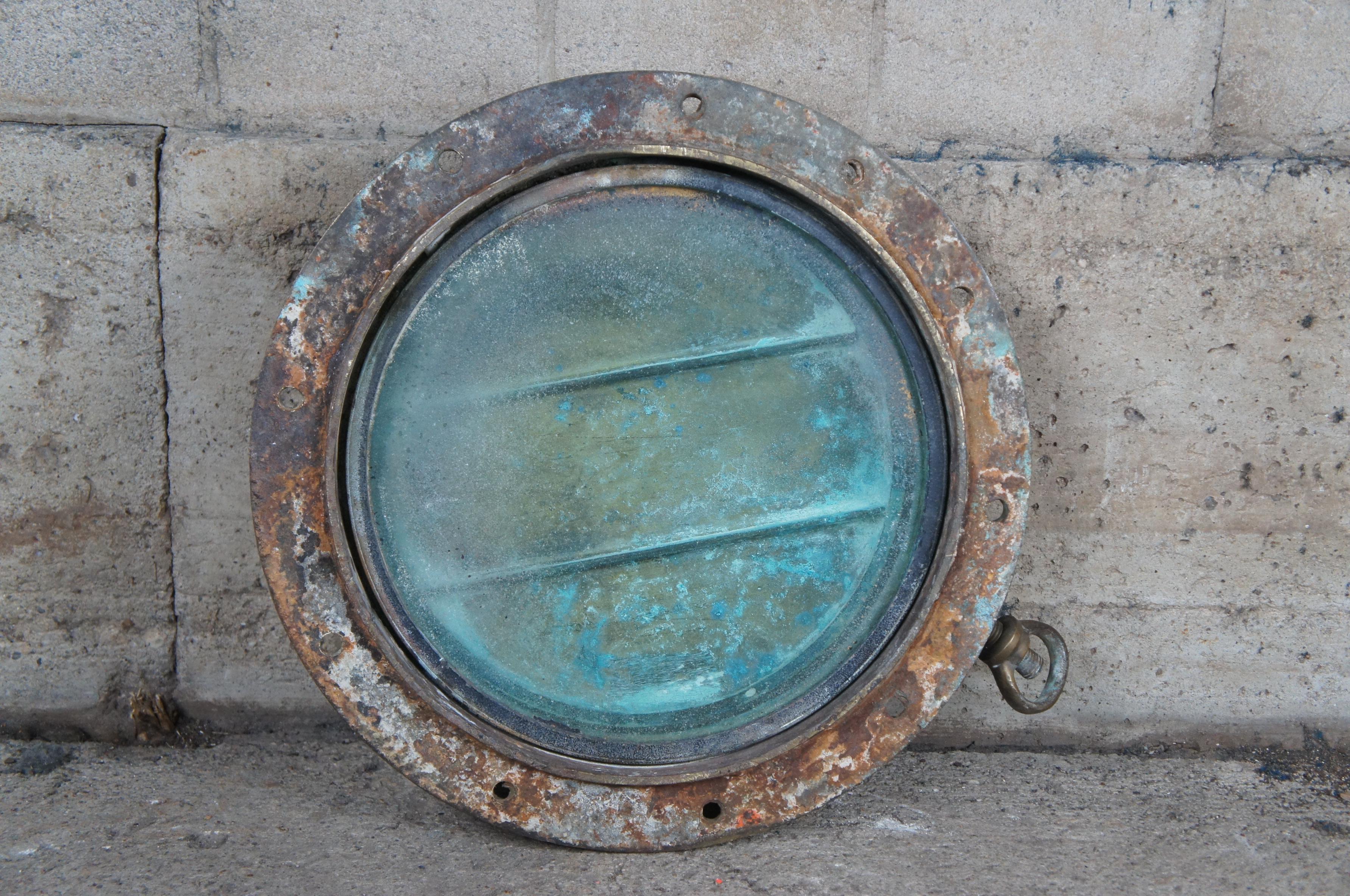 Extremely Rare Antique Swedish Brass Maritime Ships Porthole Storm Cover Window For Sale 7