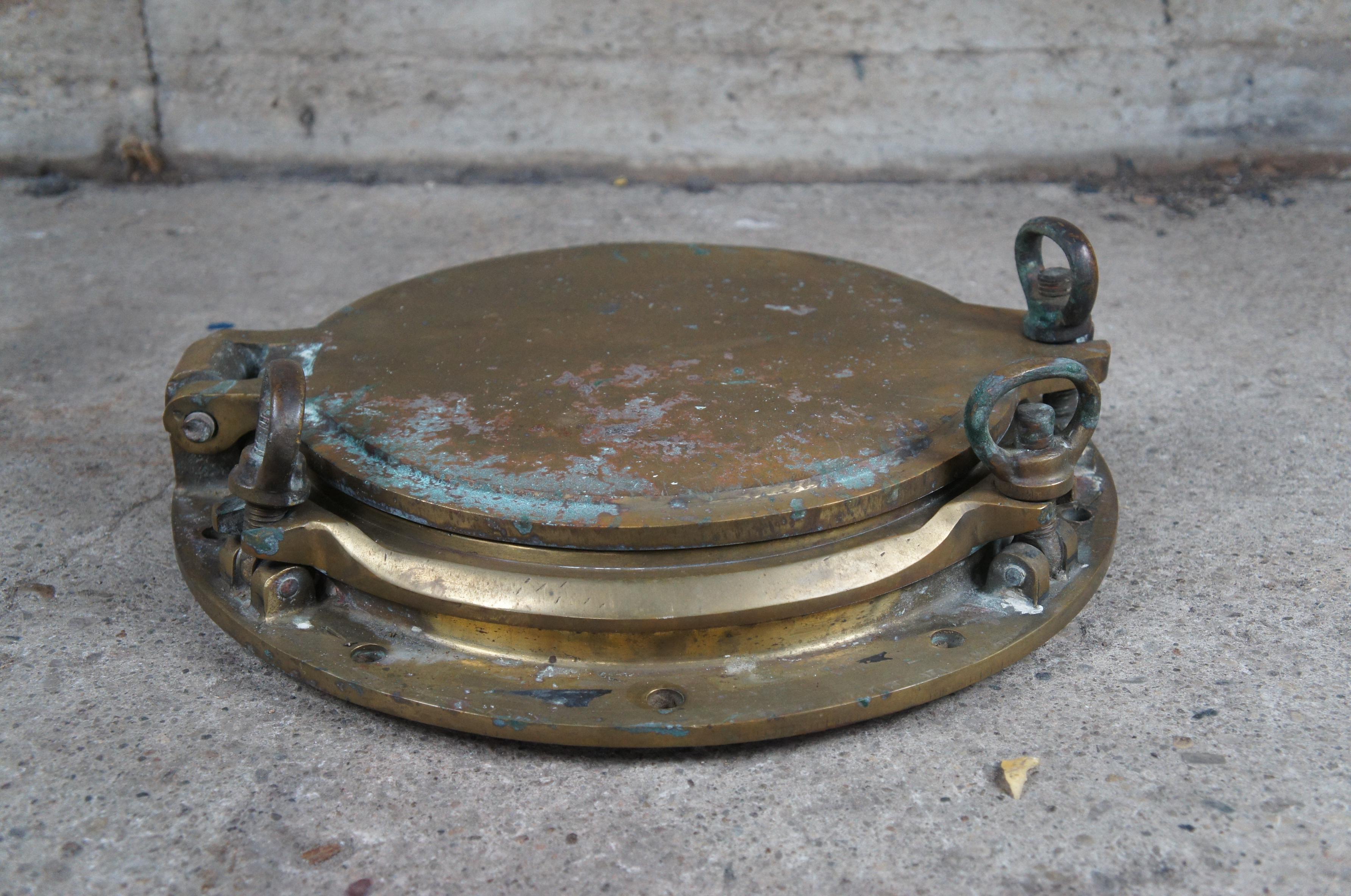 Extremely Rare Antique Swedish Brass Maritime Ships Porthole Storm Cover Window For Sale 3