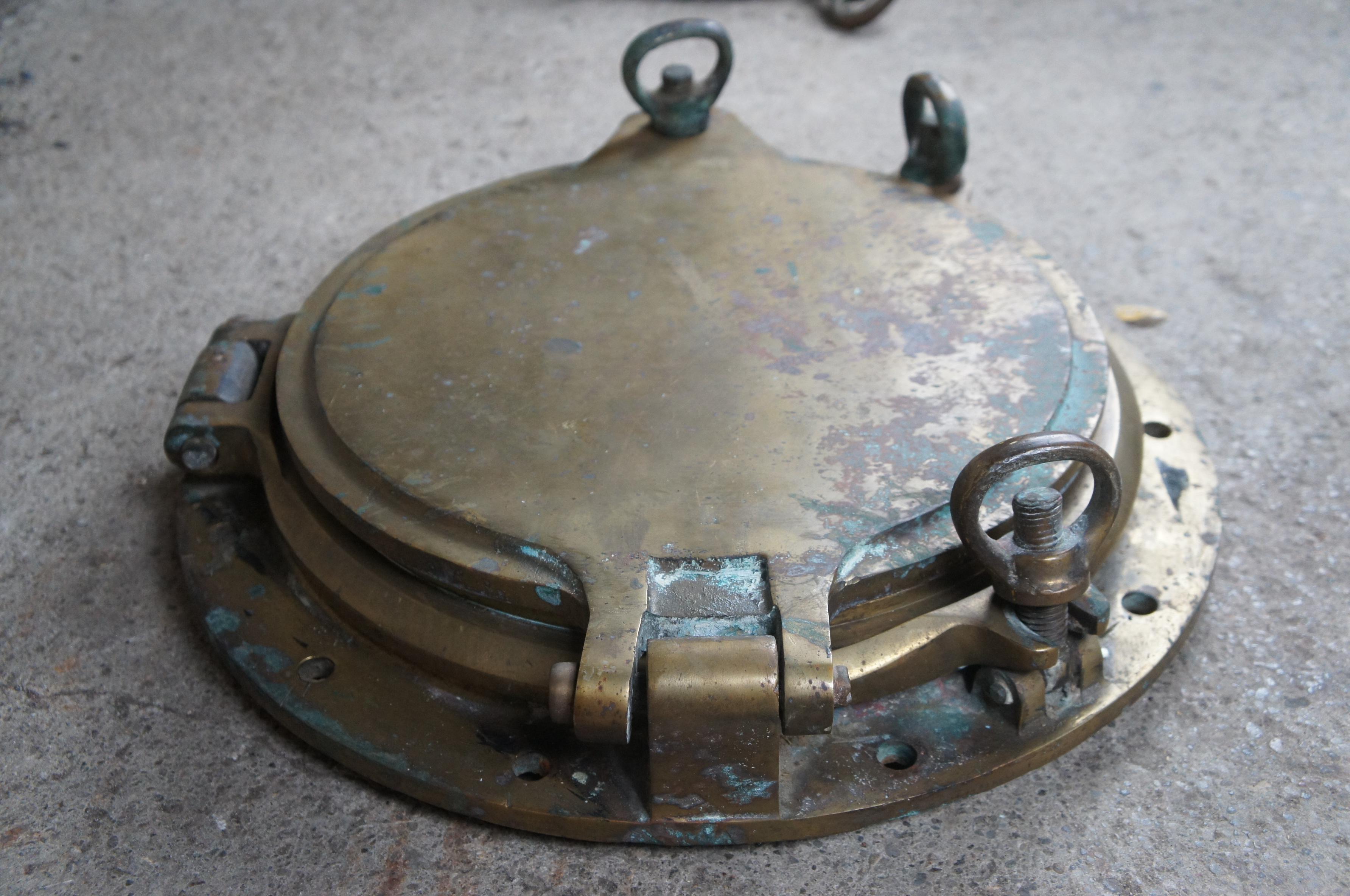 Extremely Rare Antique Swedish Brass Maritime Ships Porthole Storm Cover Window For Sale 4