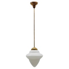 Extremely Rare Art Deco Stepped Milk Glass and Brass Lamp, 1930s, Germany