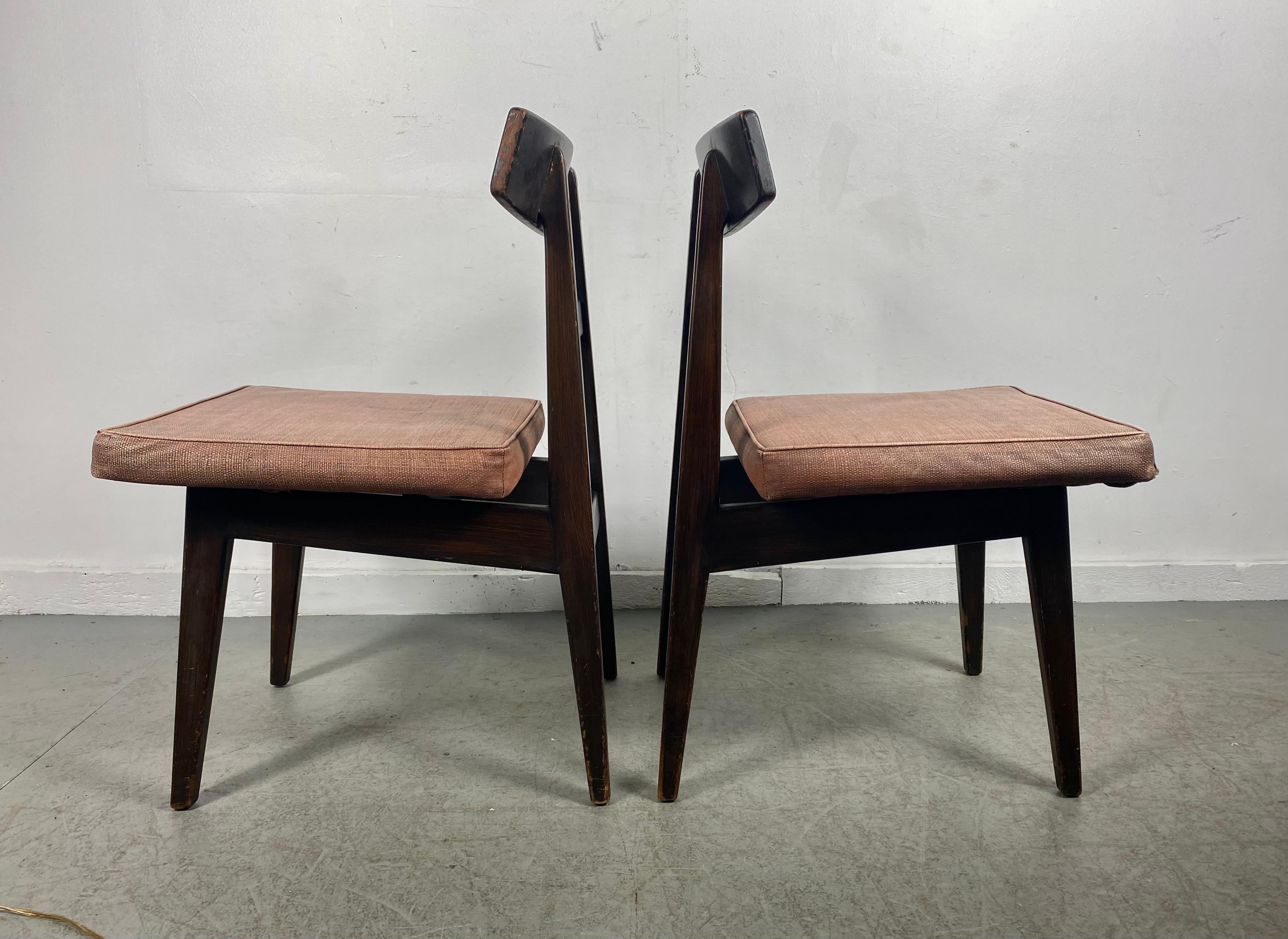 Extremely rare Asian inspired modernist side chairs designed by Jens Risom for jENS Risom Studios,,,, Could NOT find another example on the internet? Can possibly be found in a Jens Risom catalog,,, Amazing quality and design.. Retain original early