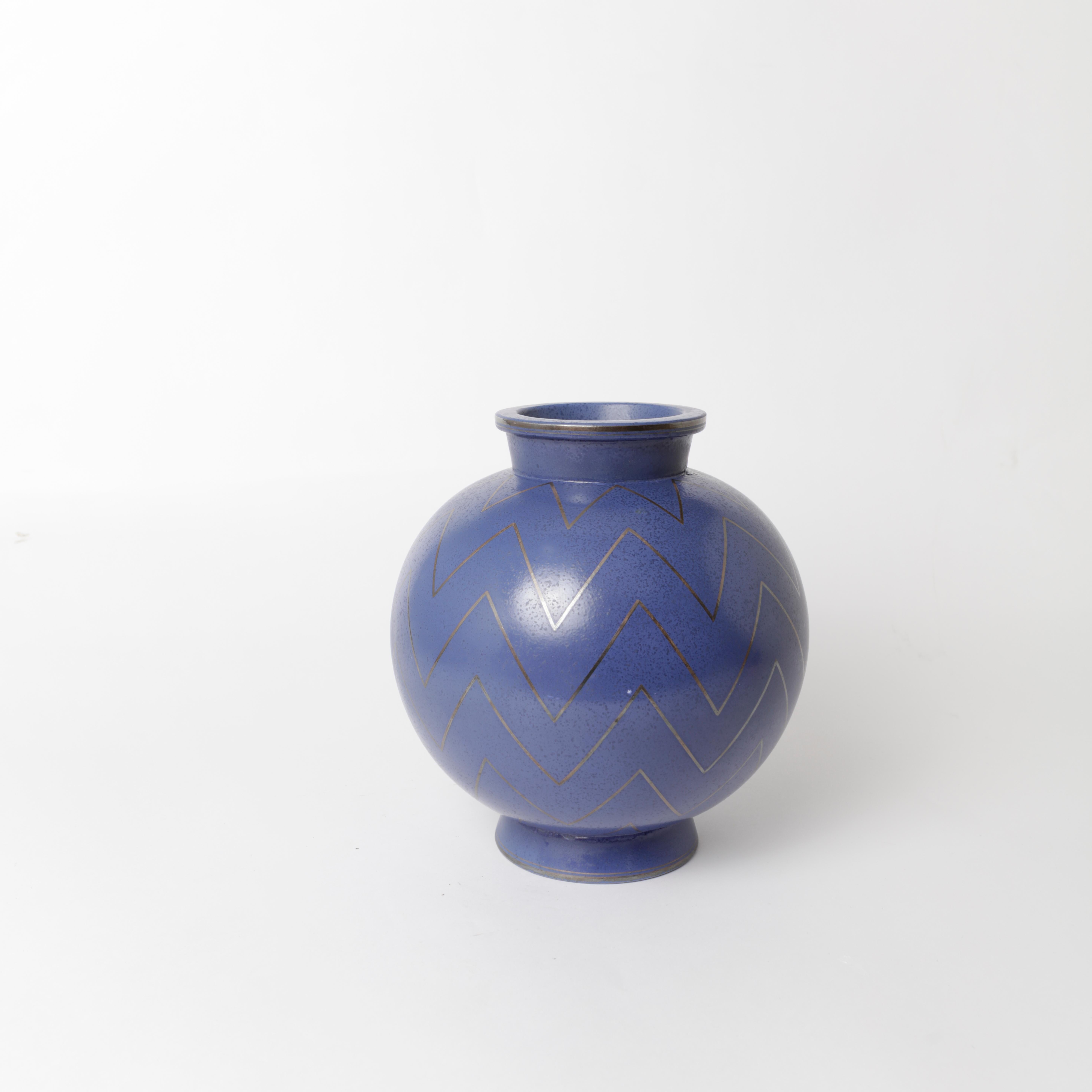 Scandinavian Modern Extremely Rare Blue Argenta Stoneware Vase by Wilhelm Kåge Gustavsberg, 1940s For Sale