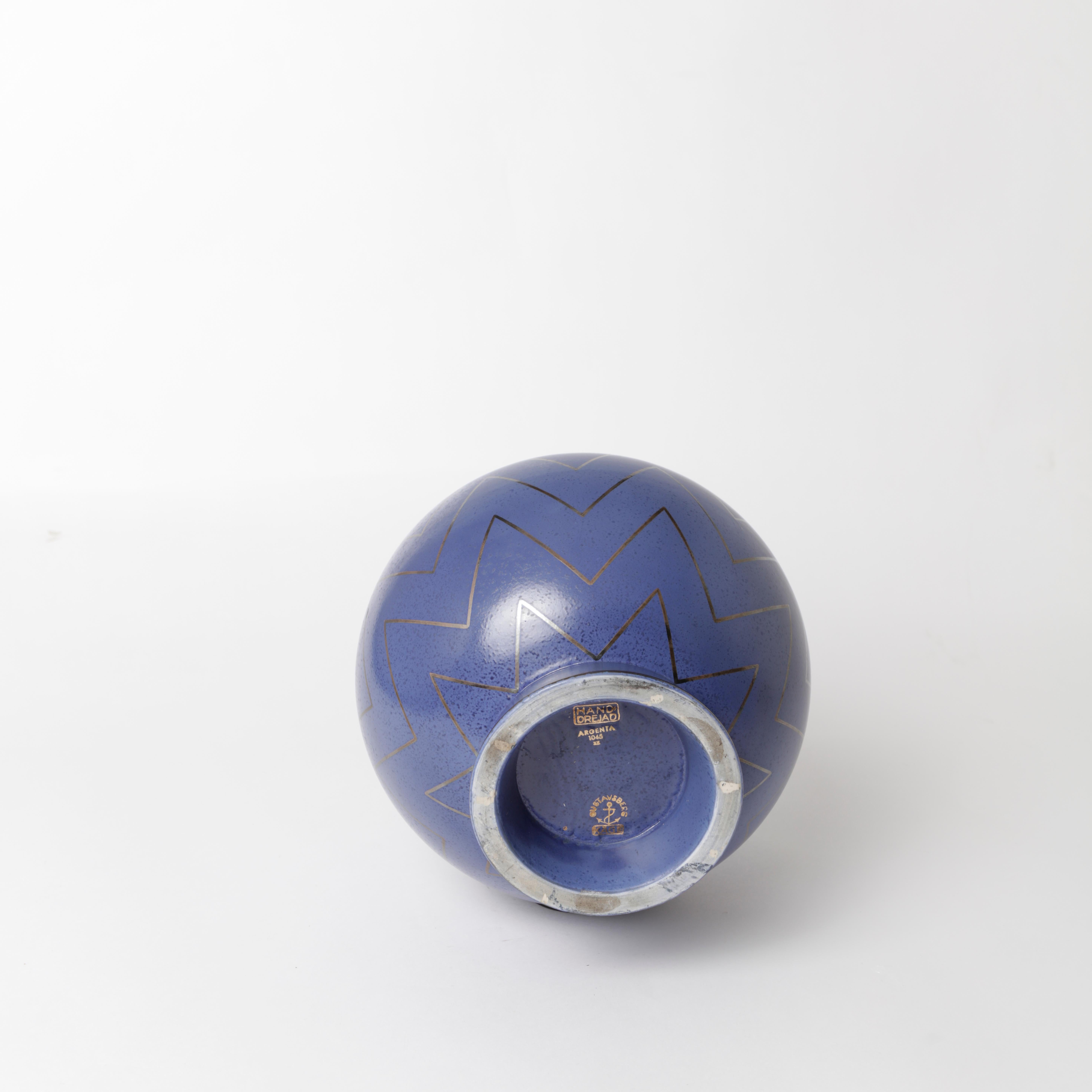 Extremely Rare Blue Argenta Stoneware Vase by Wilhelm Kåge Gustavsberg, 1940s For Sale 1
