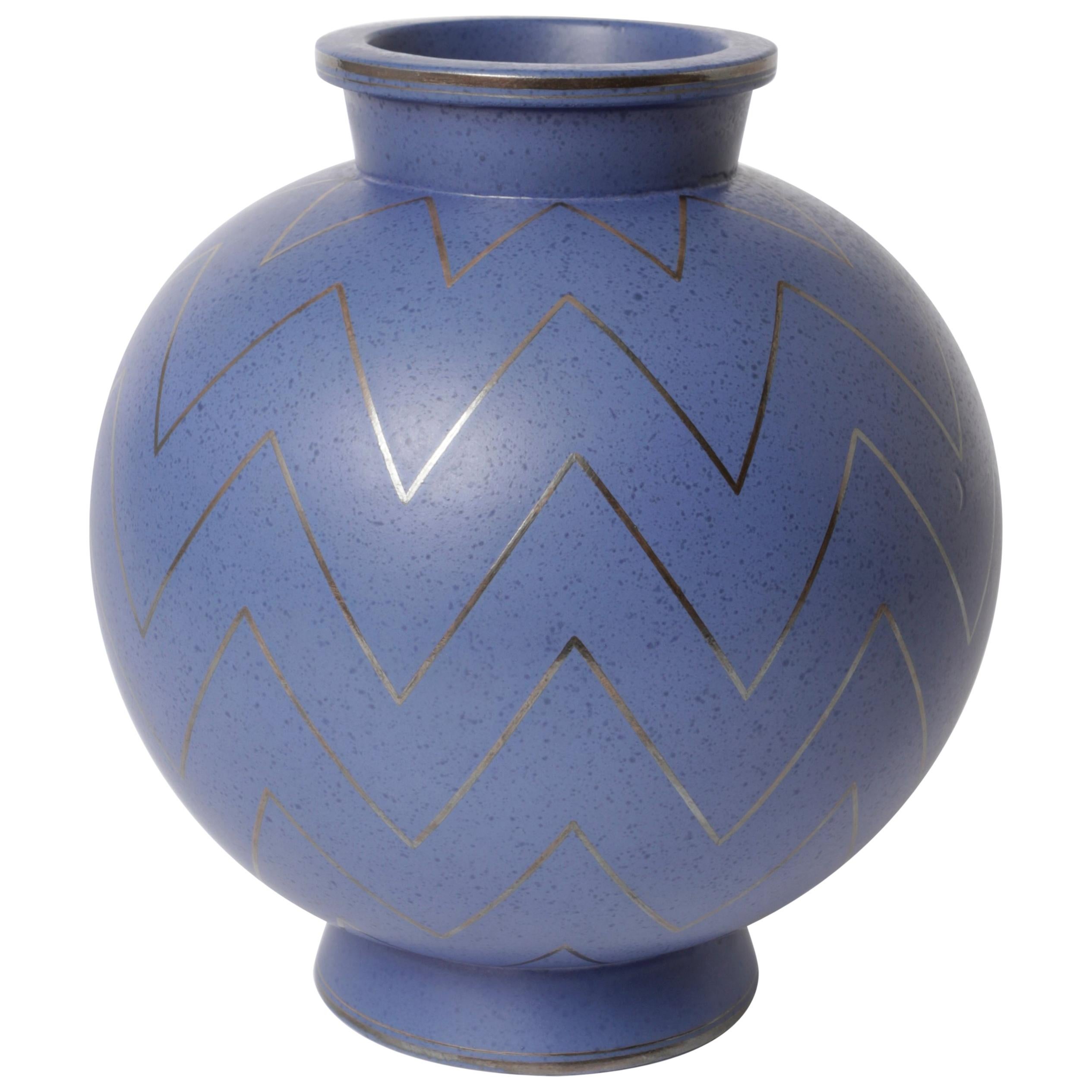 Extremely Rare Blue Argenta Stoneware Vase by Wilhelm Kåge Gustavsberg, 1940s For Sale