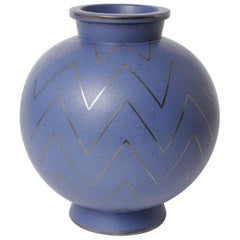 Extremely Rare Blue Argenta Stoneware Vase by Wilhelm Kåge Gustavsberg, 1940s