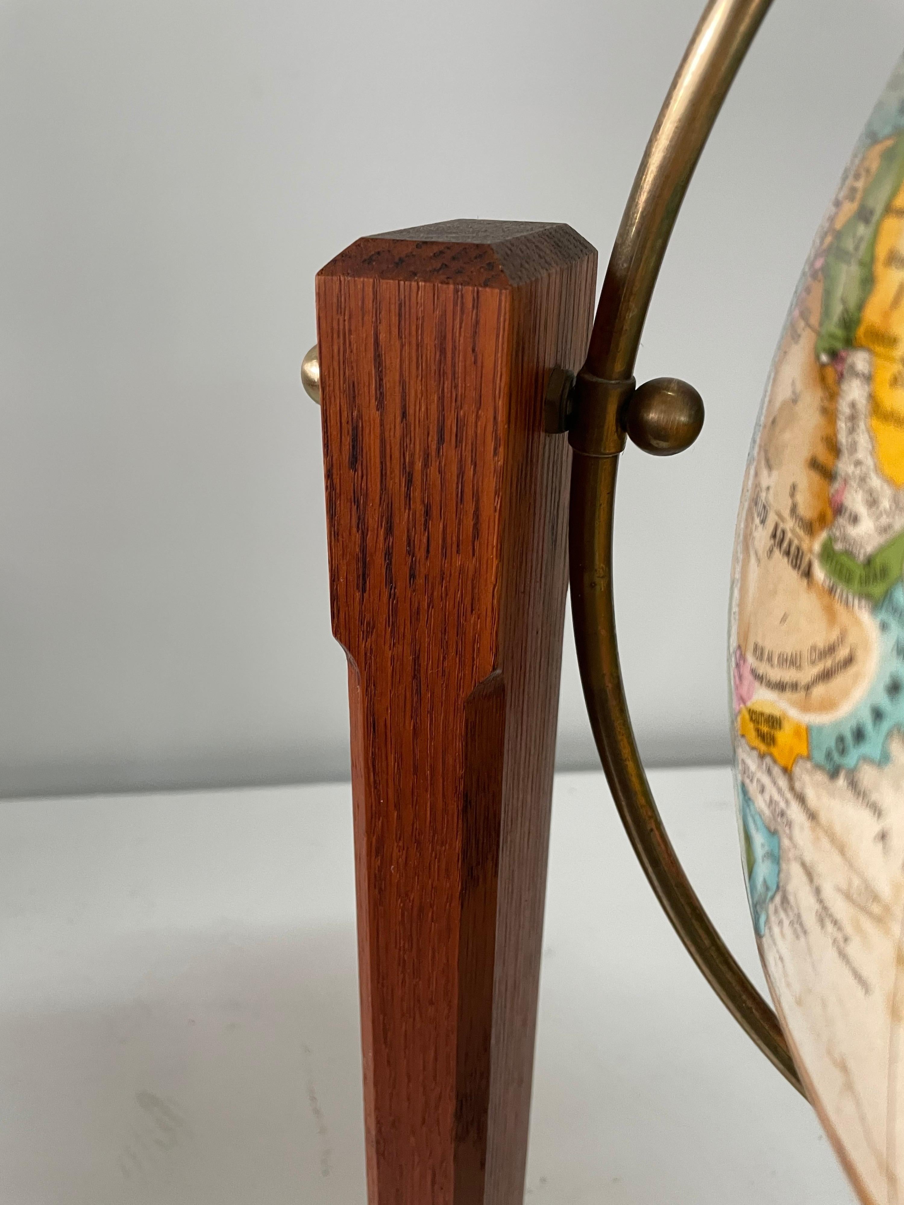 Extremely Rare Cantilevered Style Teak & Brass World Globe For Sale 1
