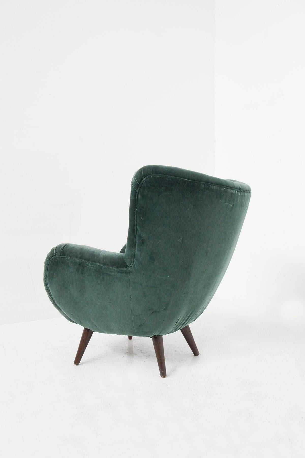 Mid-Century Modern Unique Extremely Rare Carlo Mollino Velvet Armchair, Published For Sale
