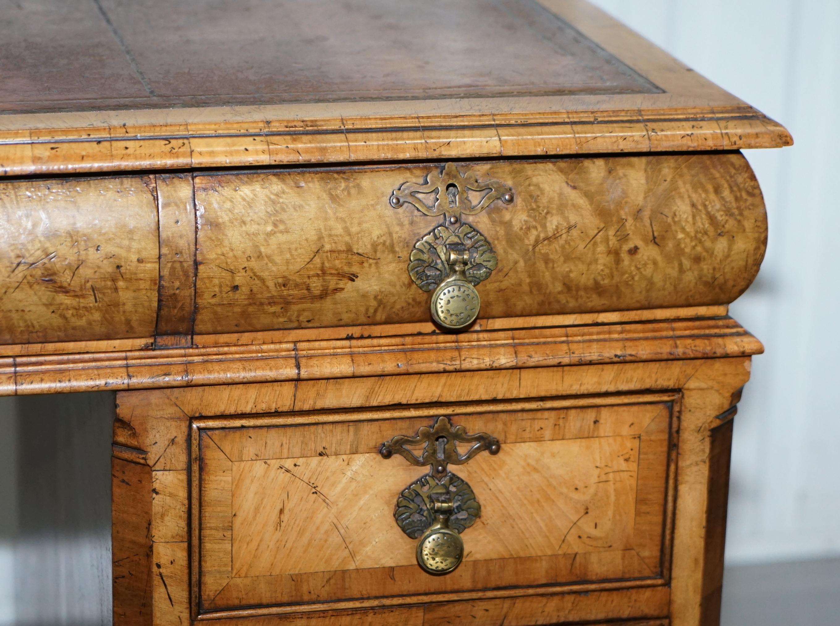 Extremely Rare circa 1815 Regency Solid Burr Walnut Cushion Drawer Pedestal Desk 5