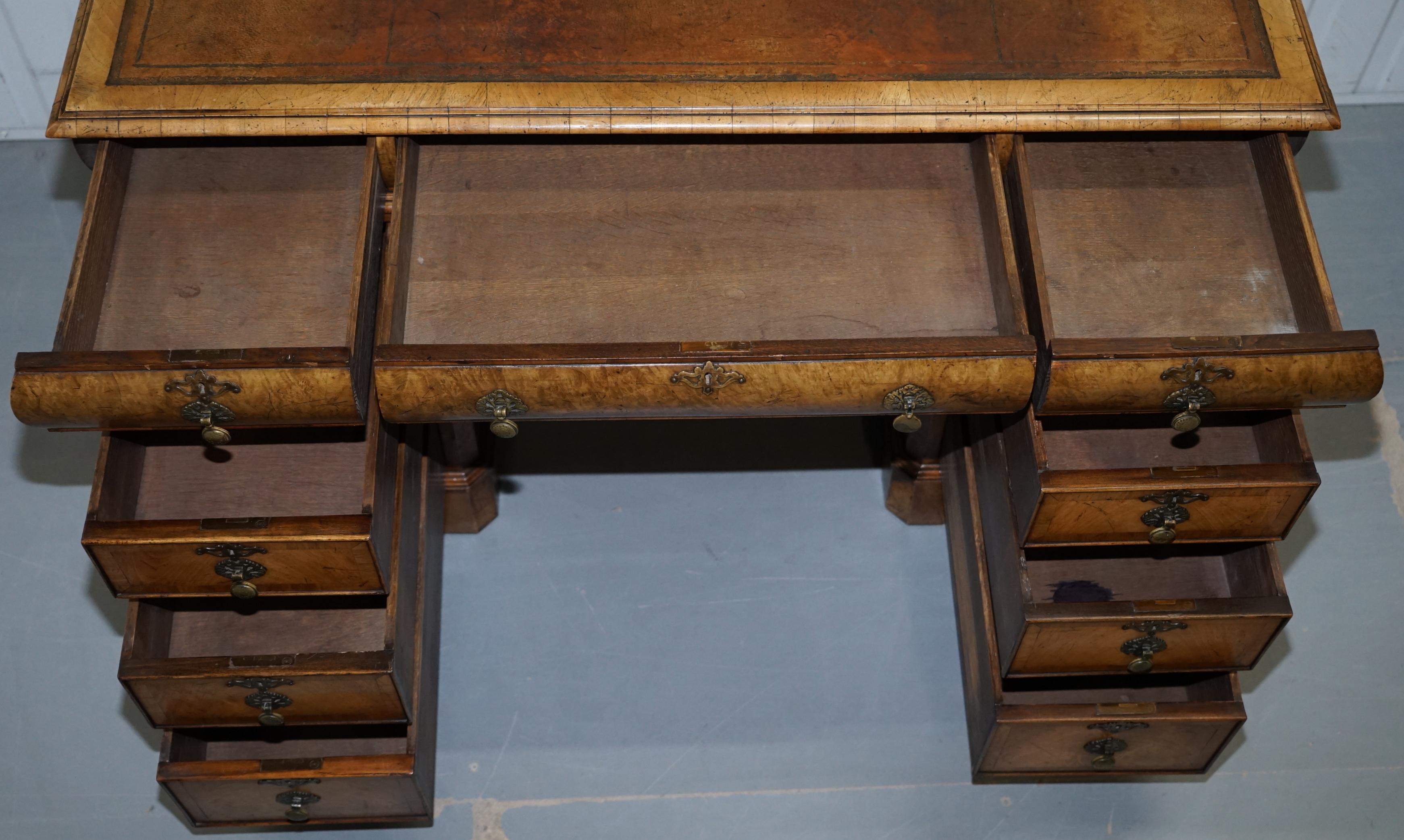 Extremely Rare circa 1815 Regency Solid Burr Walnut Cushion Drawer Pedestal Desk 11
