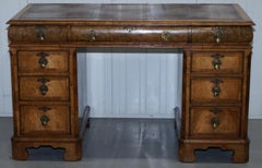 Extremely Rare circa 1815 Regency Solid Burr Walnut Cushion Drawer Pedestal Desk