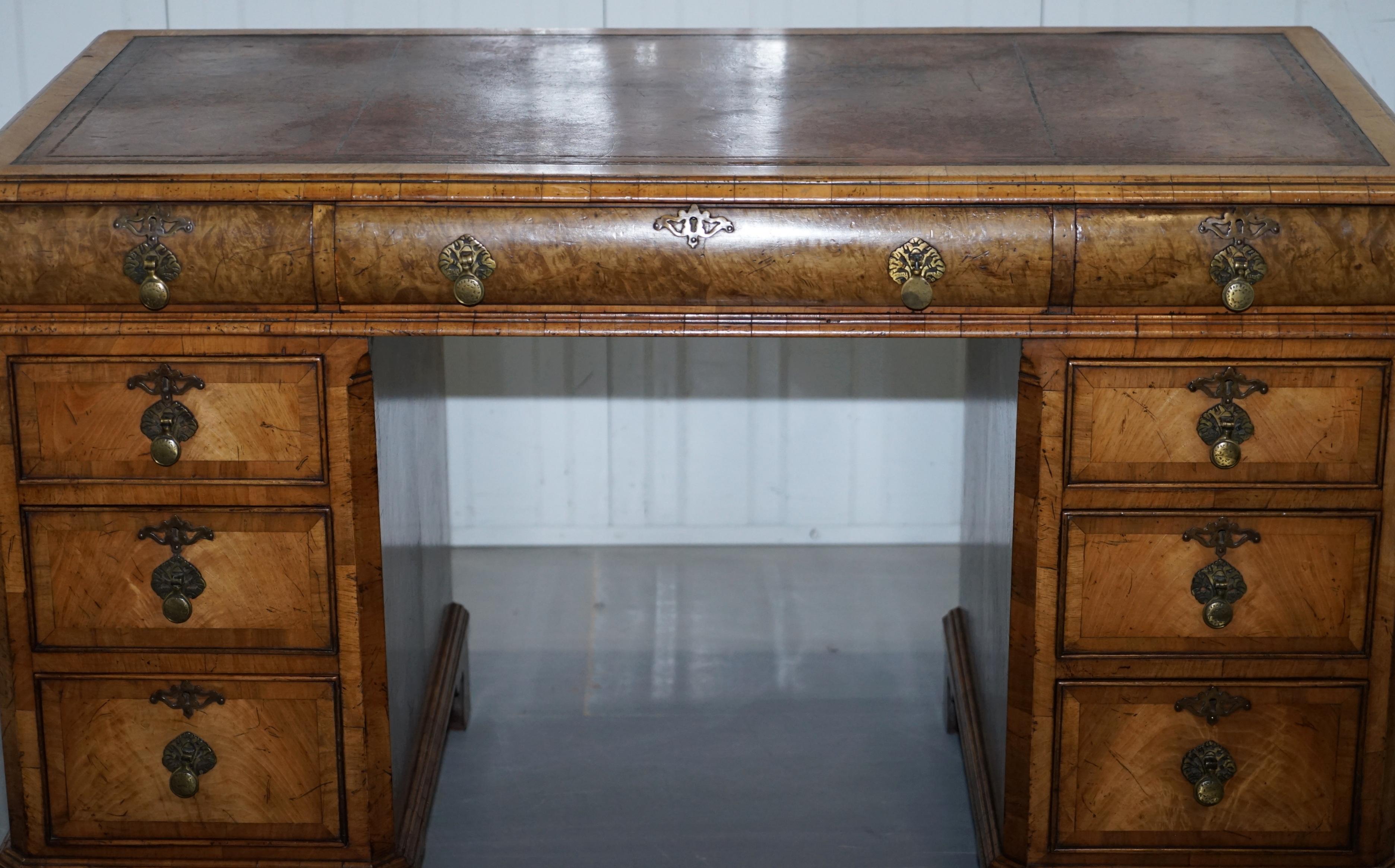Extremely Rare circa 1815 Regency Solid Burr Walnut Cushion Drawer Pedestal Desk 2