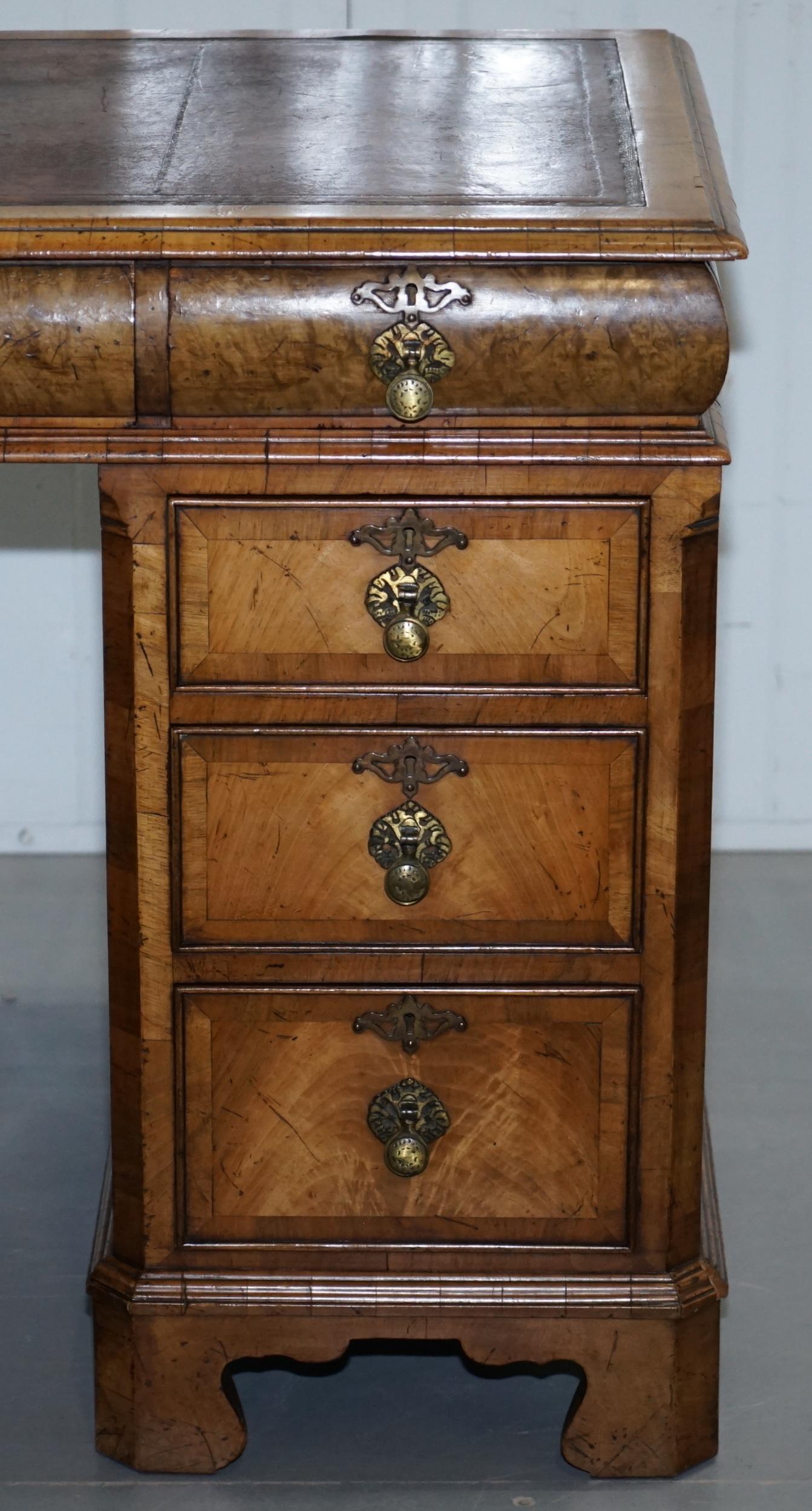 Extremely Rare circa 1815 Regency Solid Burr Walnut Cushion Drawer Pedestal Desk 3