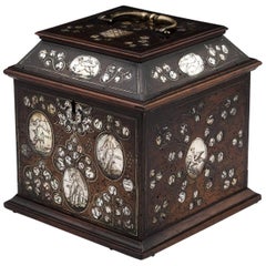 Extremely Rare Continental Antique Walnut Tea Chest 17th Century