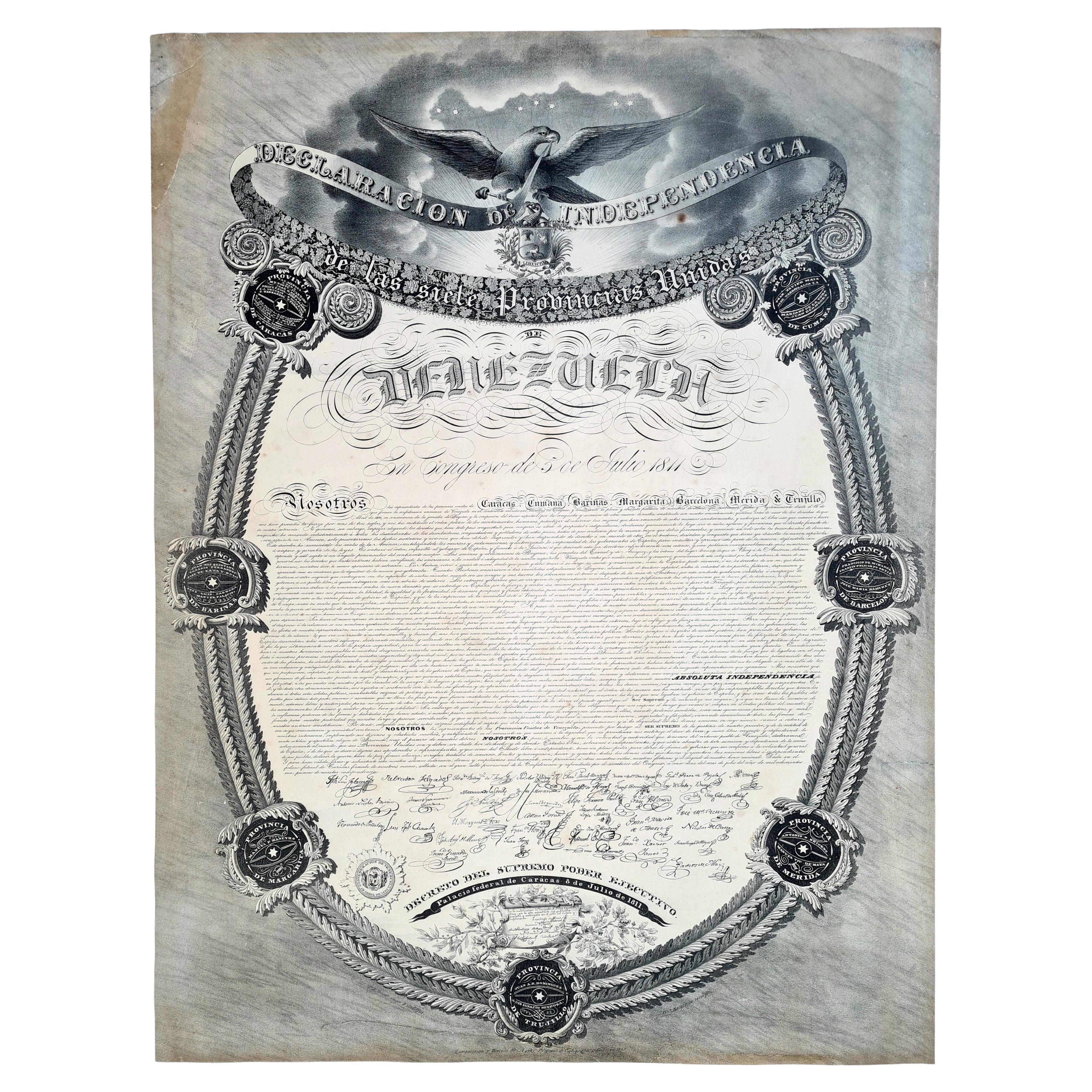 Extrêmement rare copie de la déclaration d'indépendance du Venezuela, 1811